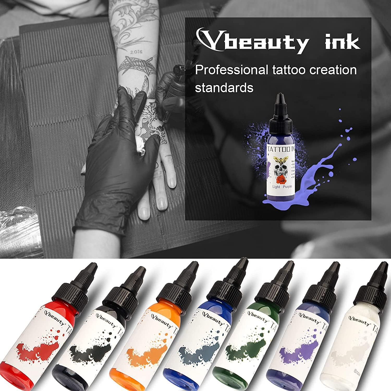 7 Color Tattoo Inks Set for Practice 1 Oz 30Ml/Bottle Tattoo Inks Pigment Kit for 3D Makeup Beauty Skin Body Art(30Ml/Pc) image number 3