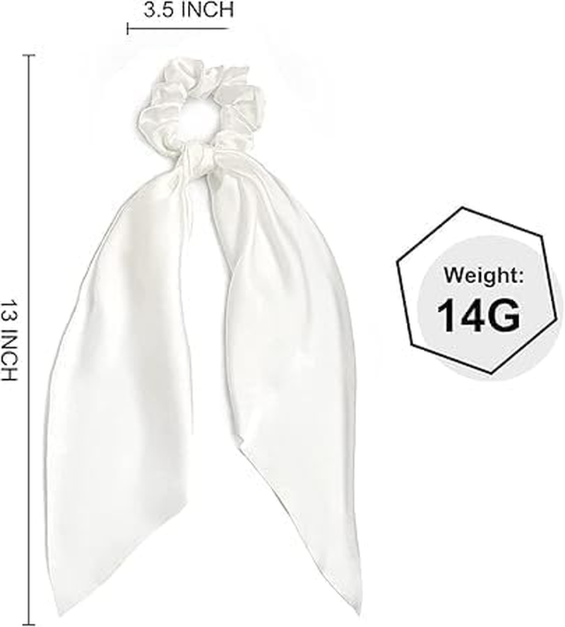 2 PCS Hair Scrunchies Scarf White Hair Ribbon Satin Silk Elastic Hair Tie Bow Bands Ponytail Holder Accessories for Women Girls image number 1