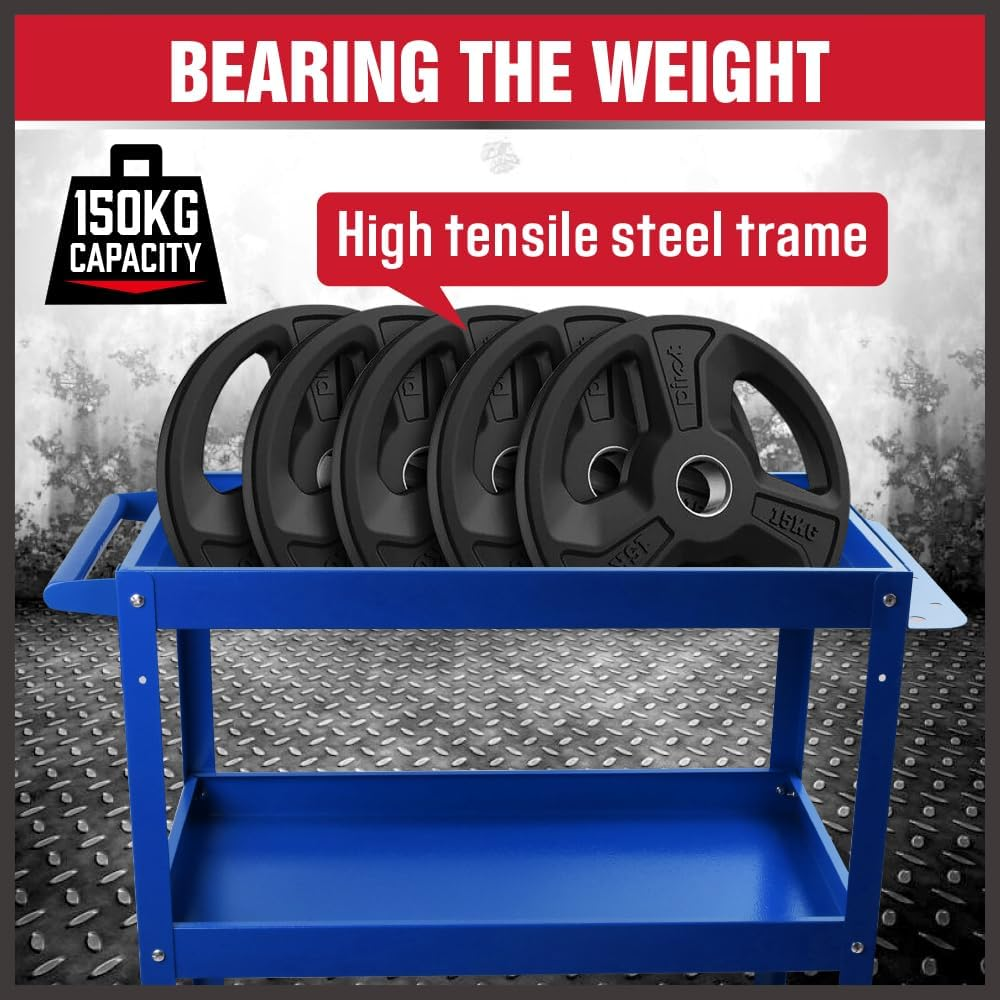 HORUSDY Blue 3-Tier Tool Storage Trolley, Workshop Steel Tool Cart Mechanic Swivel Lockable Wheel with Screwdriver Holder, 150KG Capacity