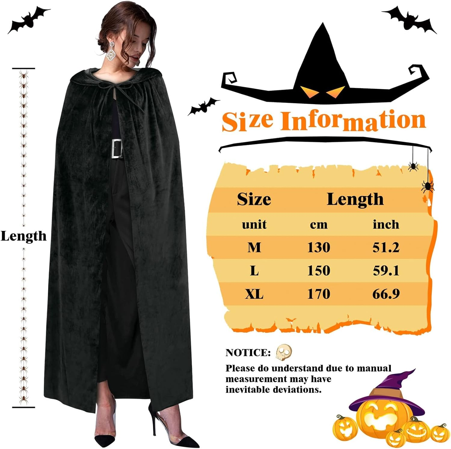Hooded Cloak Velvet Cape with Hood Halloween Capes Women Witch Costume Vampire Cloak Wizard Robe Men Cosplay Costume image number 4