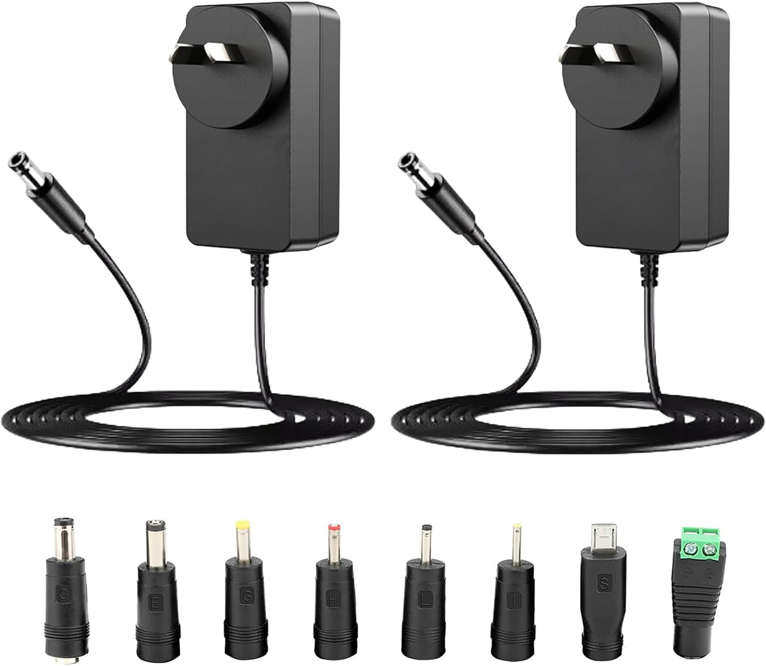 Tunghey 2Pack 12V 1.5A Charger AC Adapter Multi Jacks Universal 12 Volt Switching Adaptor Regulated DC 12V 1.5A Power Supply Transformer Plug 1M Long Cord (12V 1.5A)