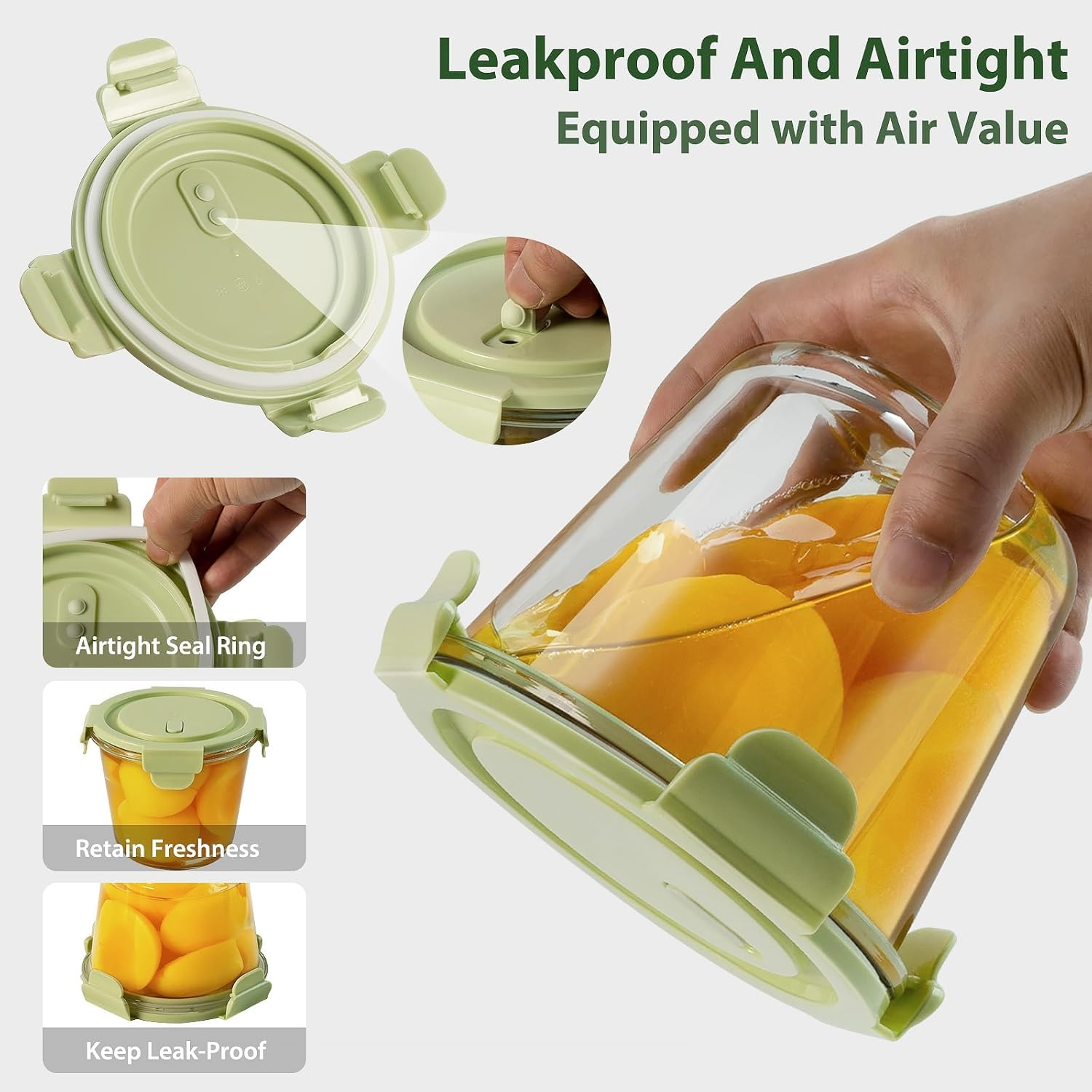 Glass Meal Prep Containers with Lids - Airtight Borosilicate Glass Food Storage Containers for Soup & Leftovers, Bpa-Free, Heat-Resistant, Microwave & Dishwasher Safe (23 Oz, 4 Pack) image number 2