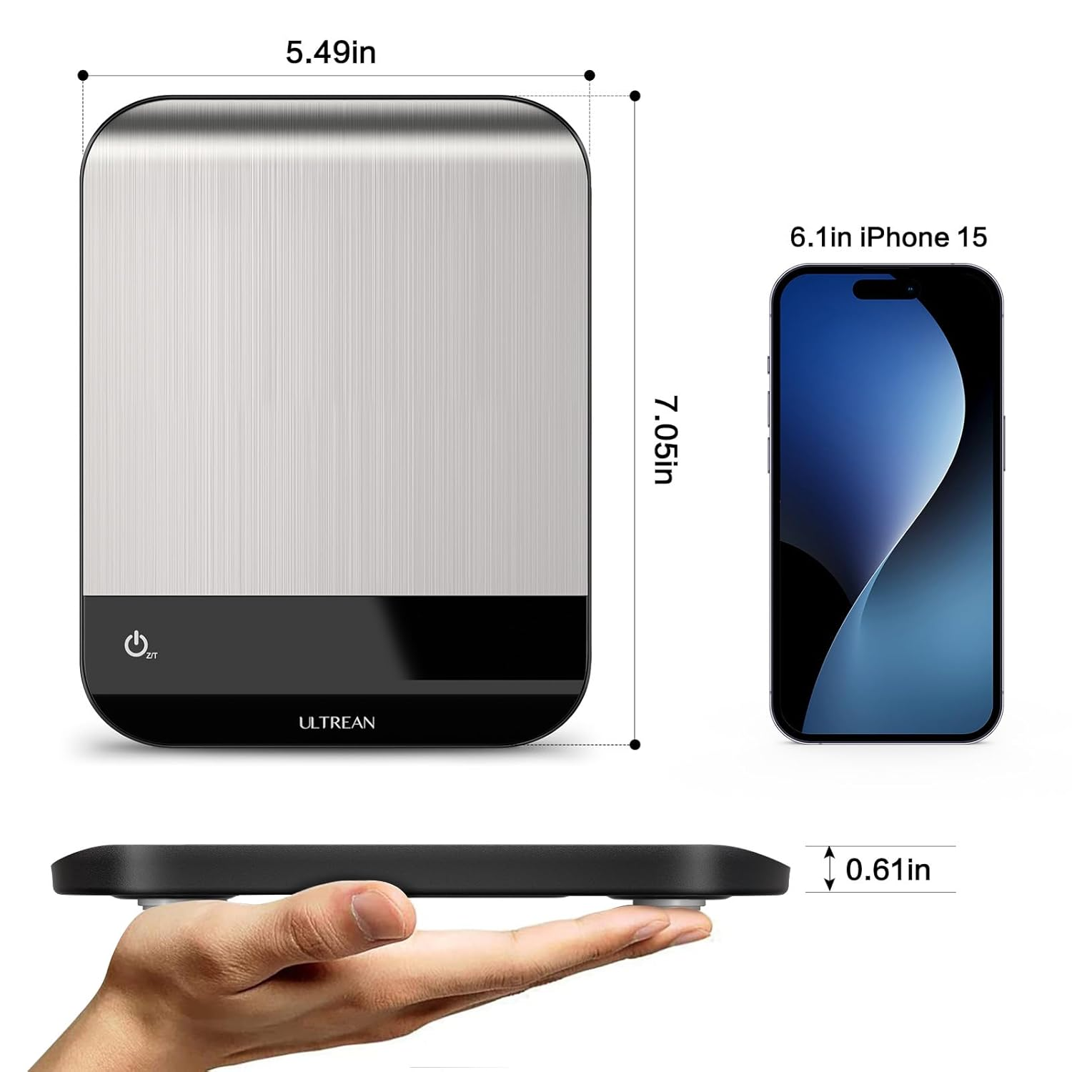 Ultrean Food Scale with Nutritional Calculator,Digital Grams and Ounces for Baking Cooking,Smart Food Weight Scale with App for Tracking 20 Nutrients, Calorie, Fat, Carbs, Stainless Steel, 33Lb - Led-Sliver image number 2