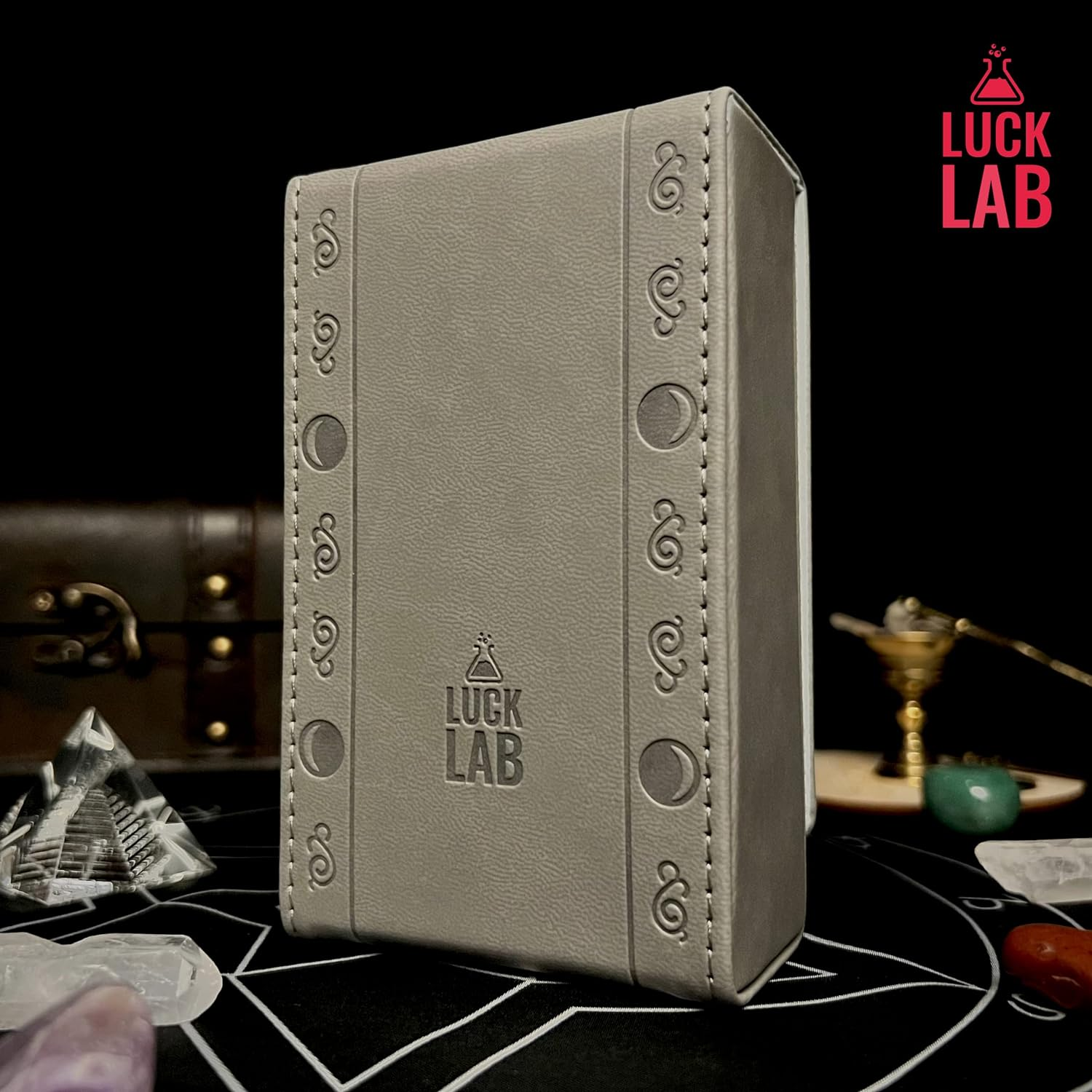 Luck Lab Leather Tarot Card Case/Holder - Grey - for Most Standard Size Tarot Cards (Fits Deck Size with Box Measuring 4.875 X 2.875 X 1.25)- Moon Design image number 2