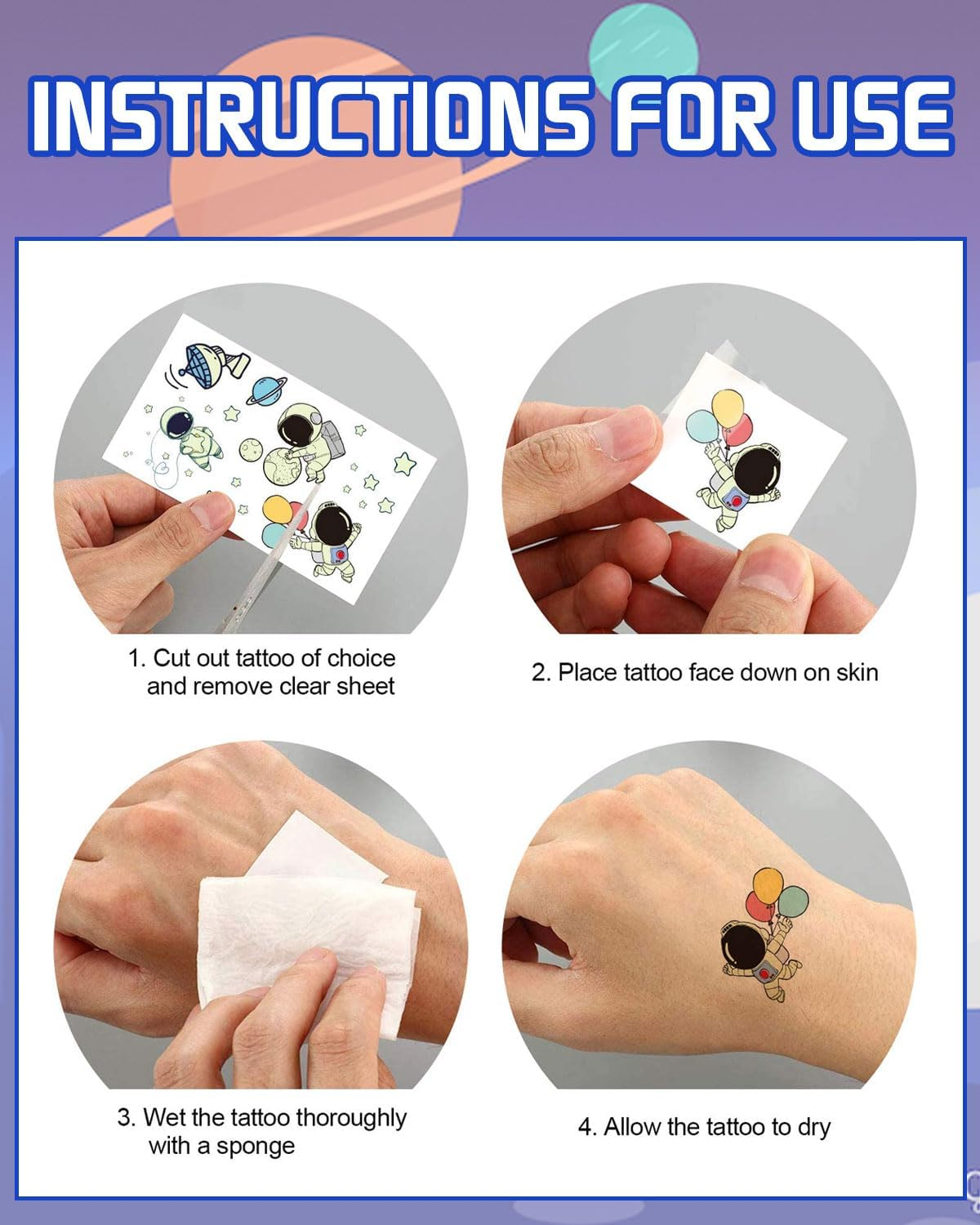 TPZORJX Space Children'S Tattoo, 12 Sheets Luminous Tattoos Children, Skin-Friendly Tattoos for Space Party Bags Children'S Birthday, Small Gifts, Toy image number 1