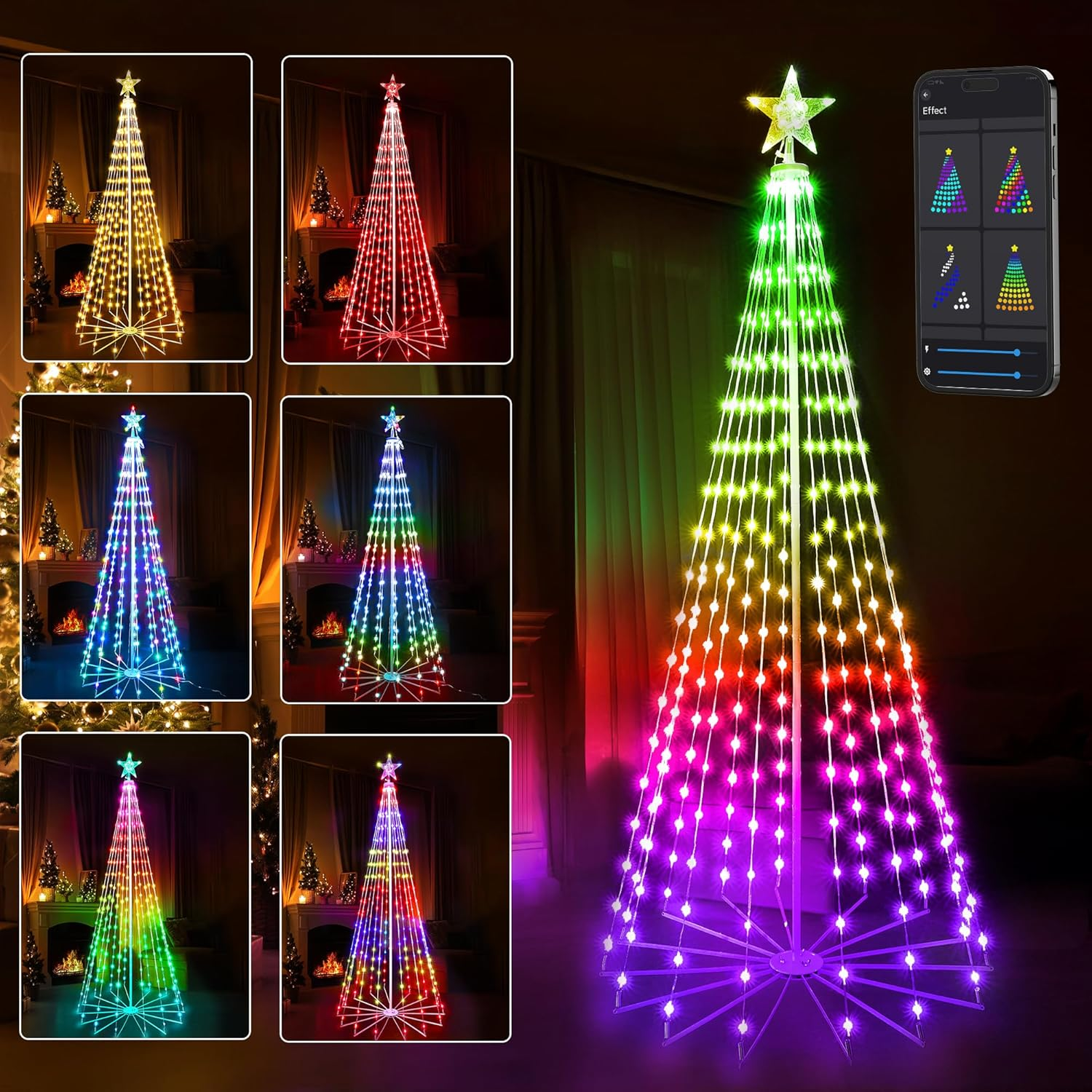 Smart Christmas Tree Lights, 1.88 M 265 Leds Outdoor Cone Shape Christmas Fairy Lights with Star Waterproof 16 Million RGB Colours Christmas Decoration Light for Garden Party Indoor, App image number 5