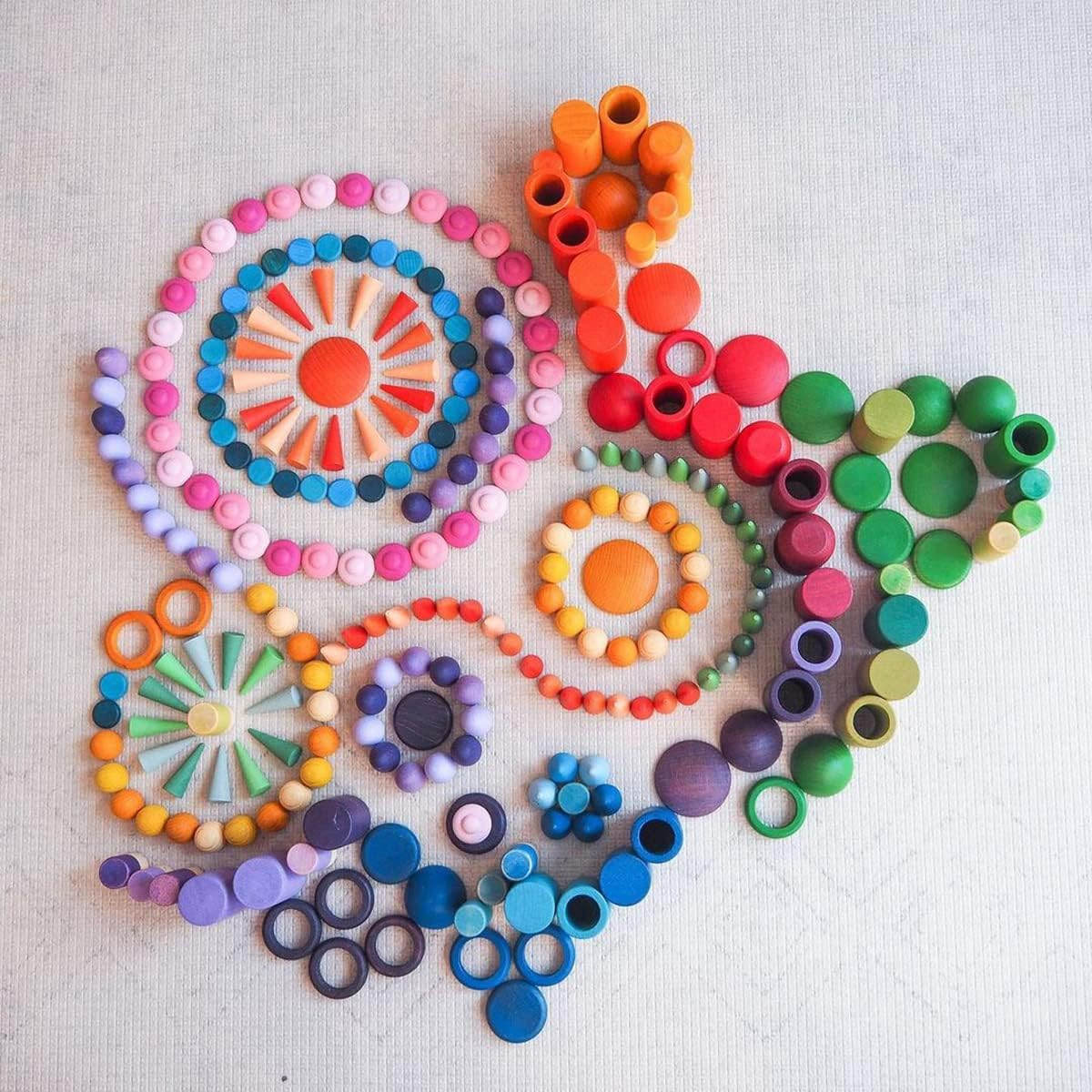 Large Set Full Rainbow Color Style Wooden Loose Parts Sensory Play Toys, Rainbow Mandala Loose Parts 7 Shapes, 27 Colors, Rainbow Stacker Nesting Toys Parts(81 PCS)&hellip; image number 2