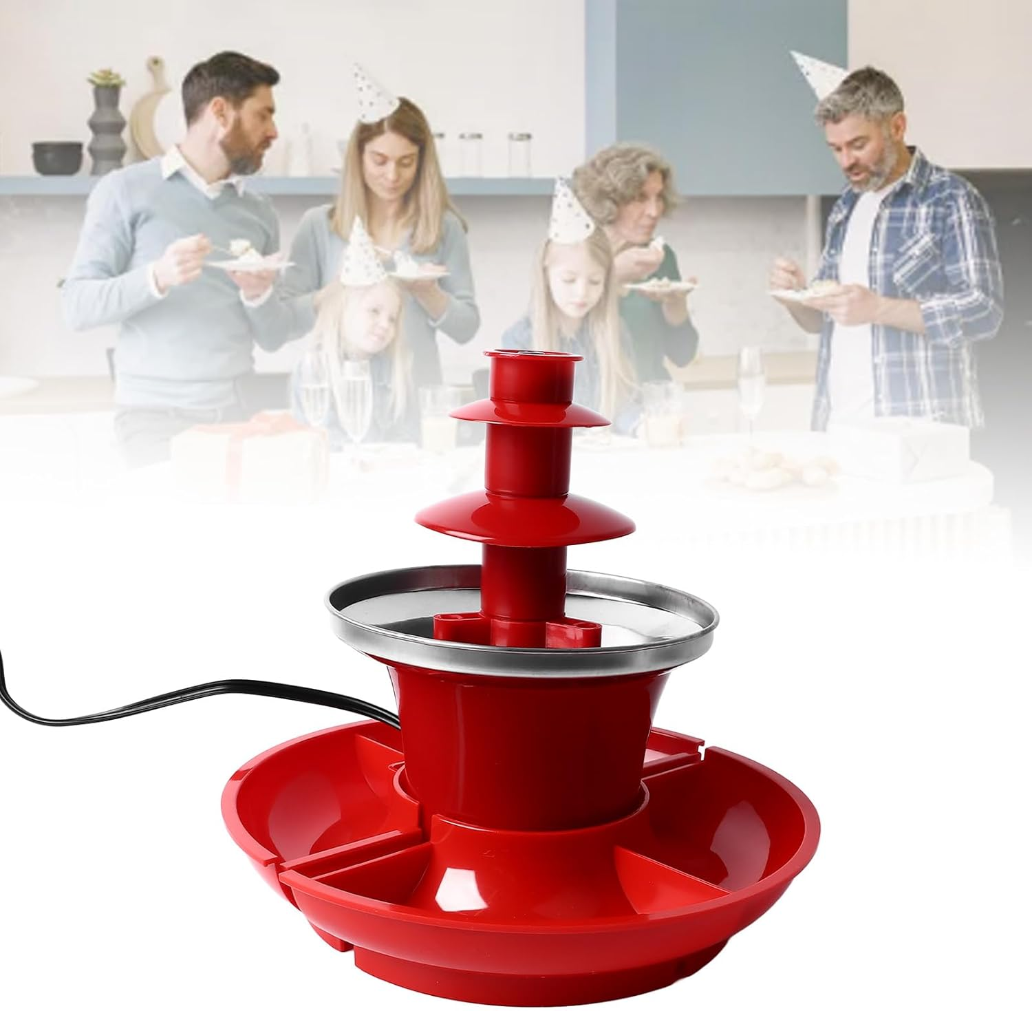 Chocolate Fountain Machine, 3 Layer Detachable Mini Fondue Fountain Cheese Fountain Buffalo Sauce Fountain Drink Fountain Party Fountain for Party Christmas Halloween image number 6