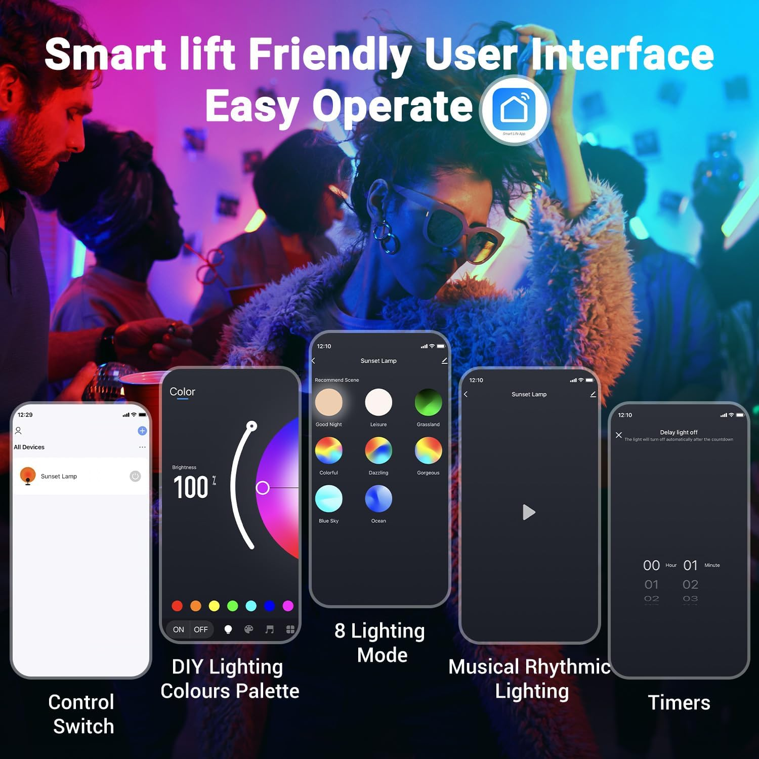 Sunset Lamp Projection, 360&deg; LED Sunset Lamp with App & Remote Control, 16 Million Colors Multicolour Palette Ambient Lighting,For TIK Tok Video Room Decor image number 2