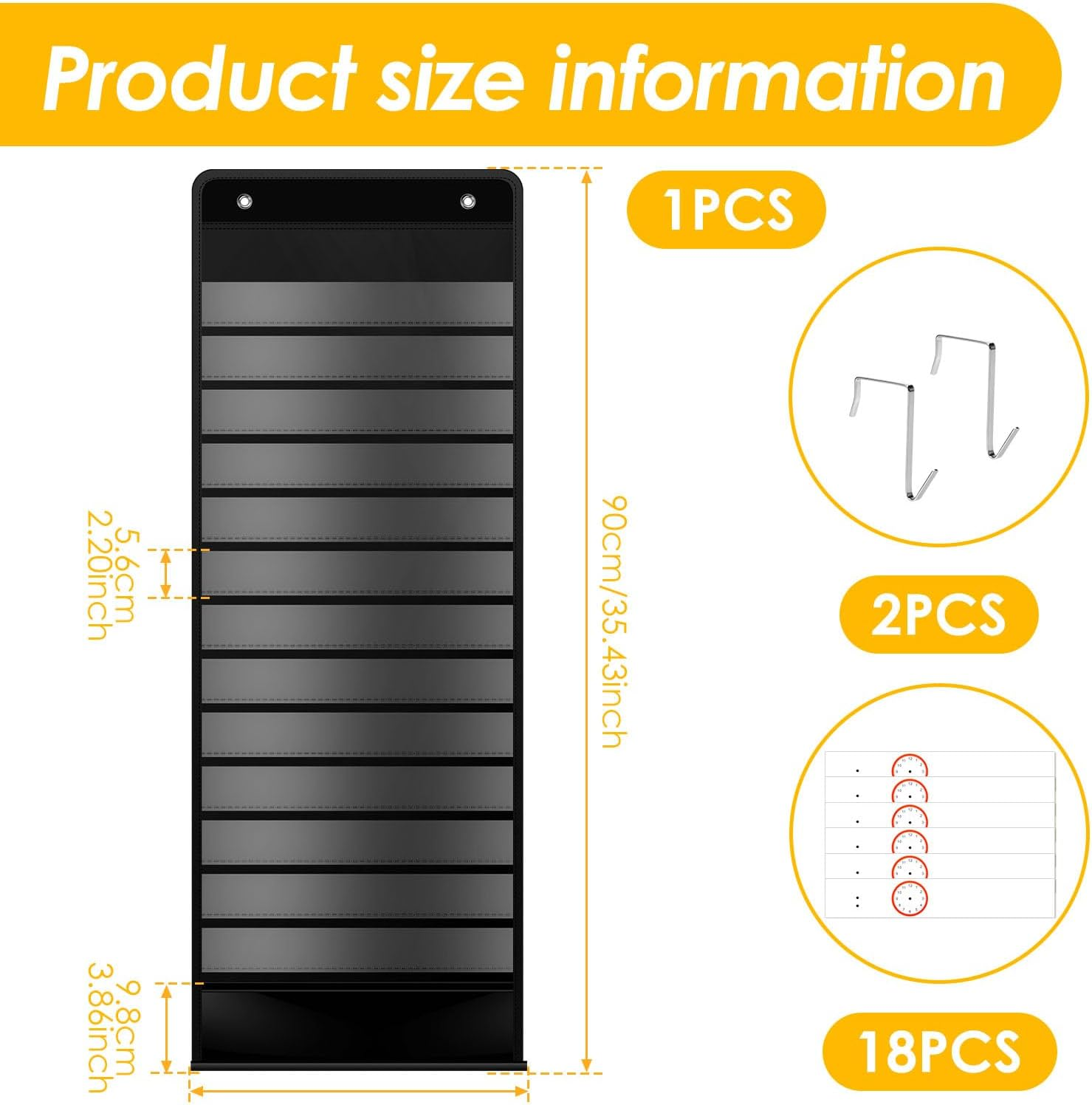 Daily Schedule Pocket Chart School Smart Pocket Chart 13+1 Pockets Scheduling Pocket Chart with Blank Cards Greenery Schedule Charts for Classroom Home Office Activities Decorate (Black) - Black image number 1
