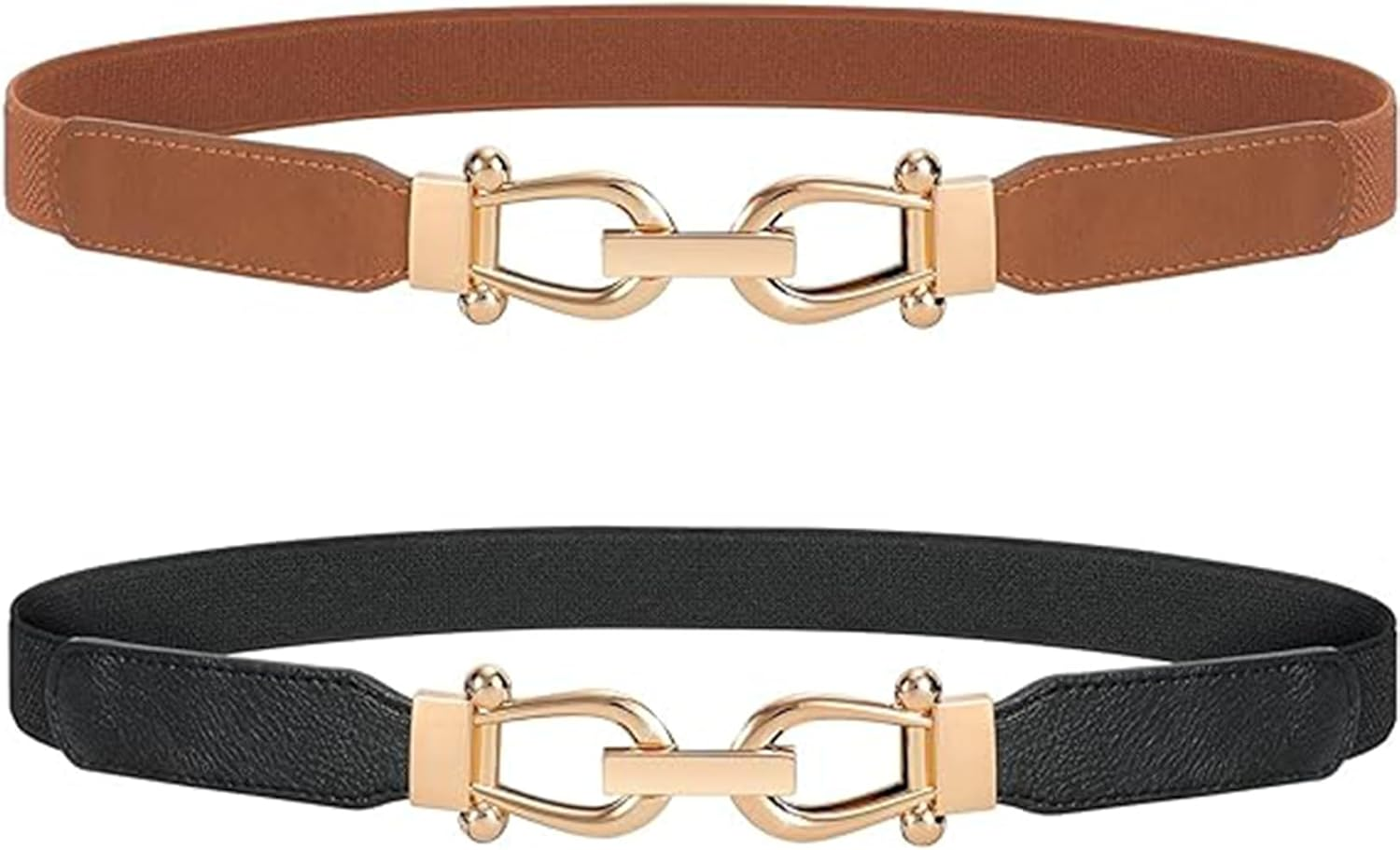 MKUCCD Women Stretchy Waist Belt Retro Elastic Skinny Belt for Ladies for Dresses Jeans Pants with Gold Buckle