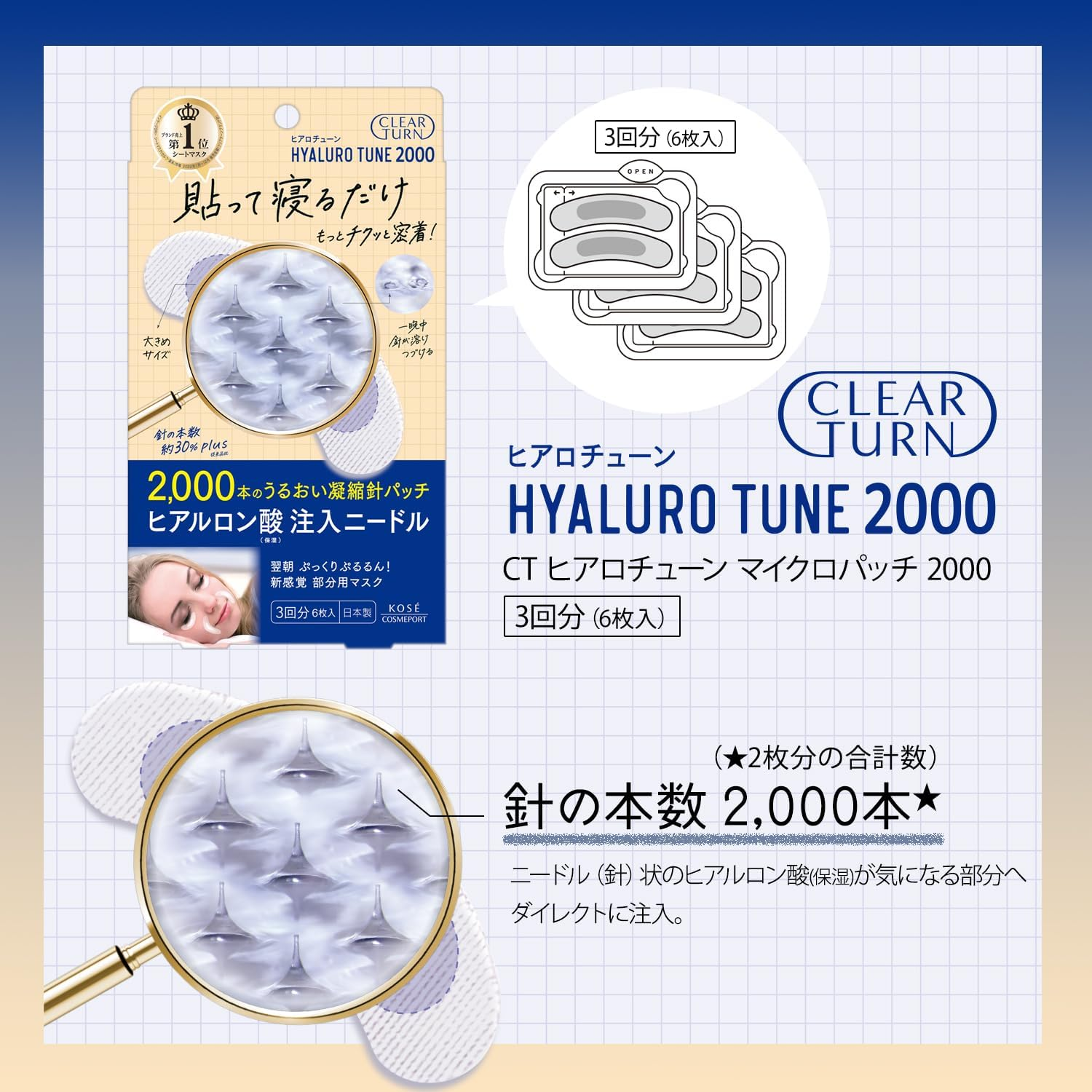 KOSE Clear Turn Hirotune Micro Patch 2000 Needle Patch for Women Men 3 Times Bonus image number 2