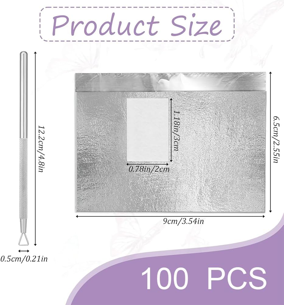 100 Pcs Gel Nail Polish Remover Foil Wraps with Cuticle Scraper, Nail Art Soak off Foils for Acrylic/Uv/Gel image number 5