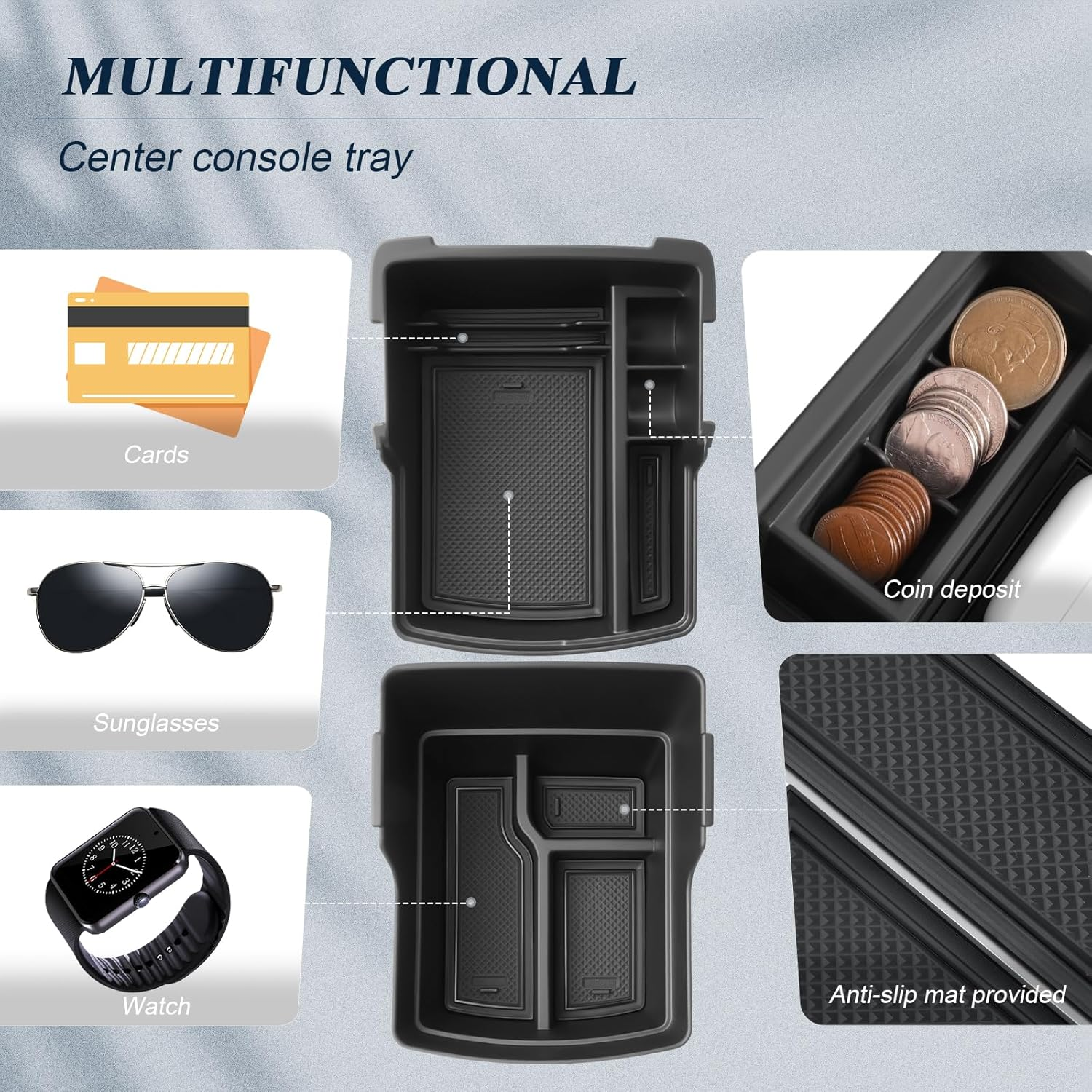 BIBIB0 for 2024 2025 Hyundai Kona Center Console Organizer 2024 2025 Hyundai Kona SX2 Console Trays 2024 Kona Insert Organizer 2024 Hyundai Kona Accessories Armrest Upper Organizer Double Layers image number 1