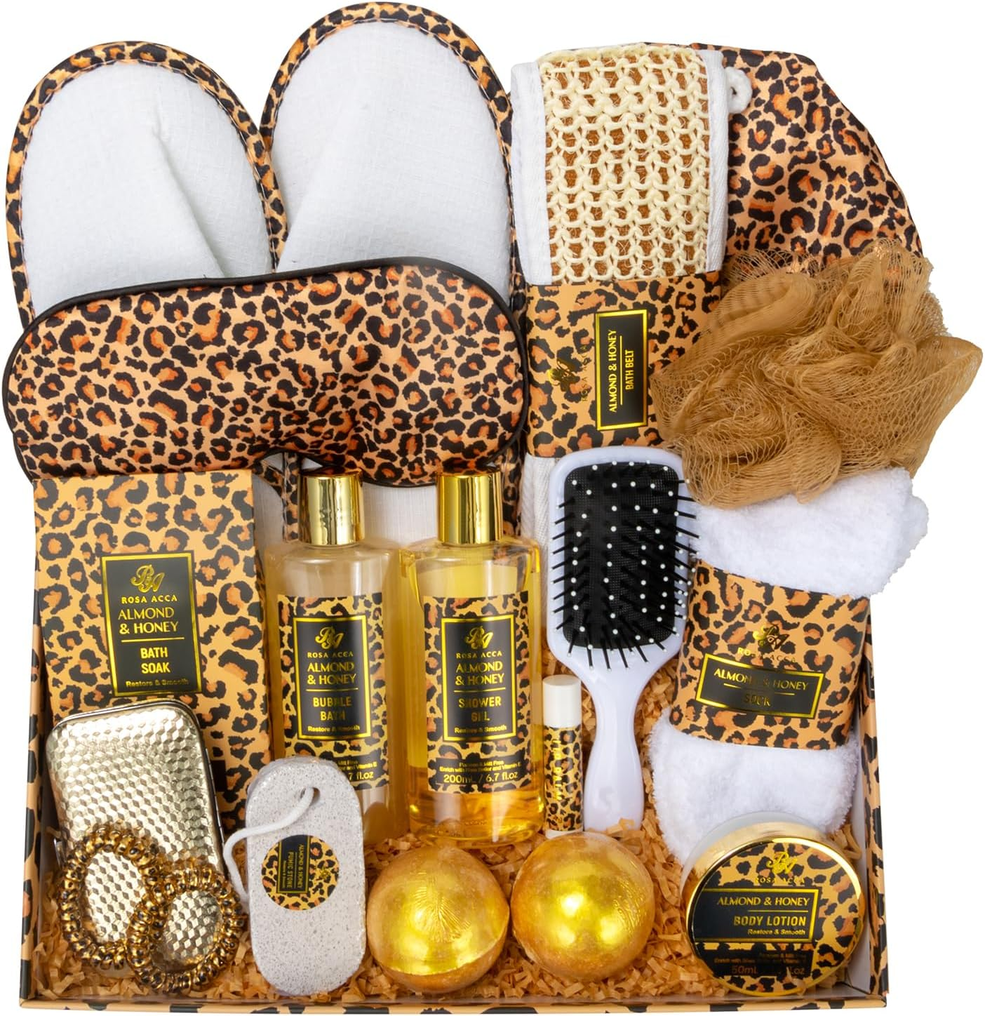 Bath Gift Set for Women, XXL 20 Pcs Skin Care Set Leopard, Slef Care Gifts Set , Mother'S Day, Valentine, Birthday, Christmas, Home Spa Kits with Shower Gel, Body Lotion, Shower Cap, Manicure Set image number 6
