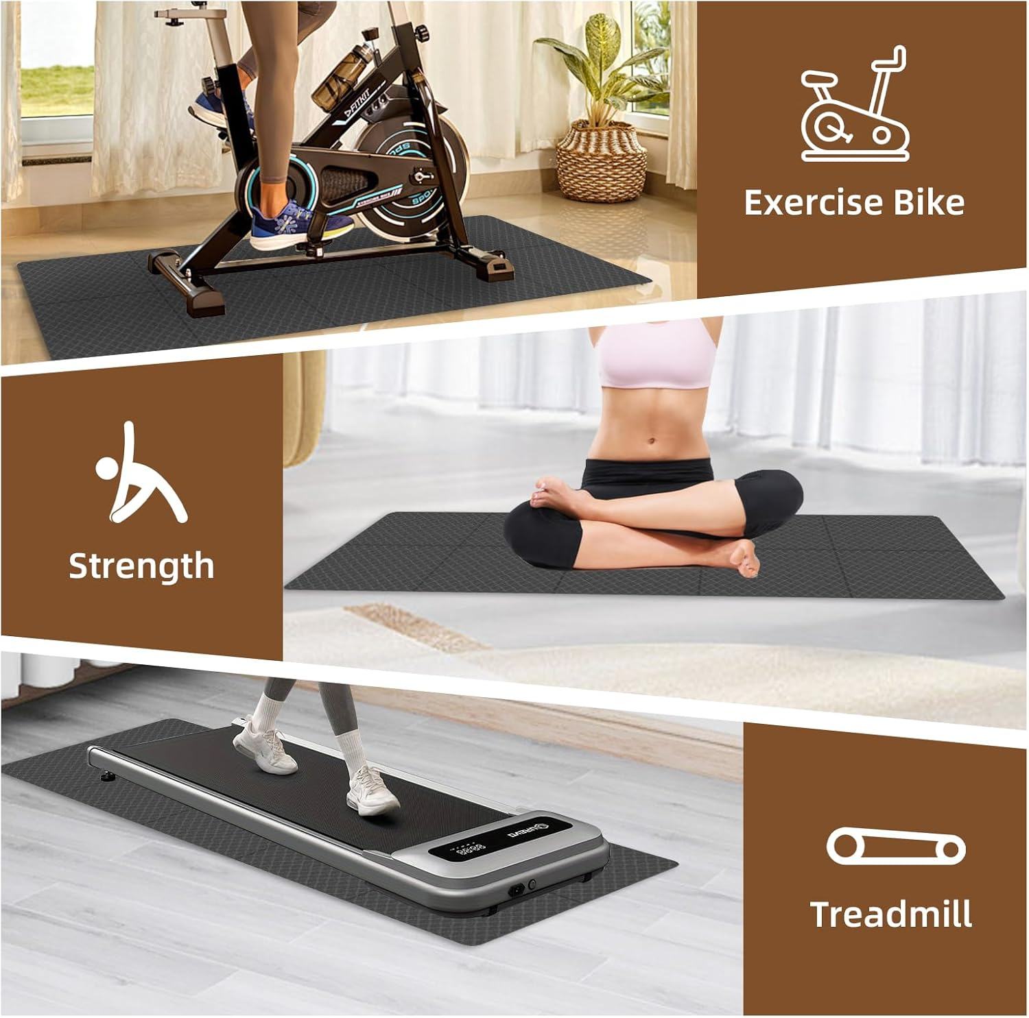 8Mm Thickness Exercise Equipment Mat, Foldable Noise-Cancelling Treadmill Bike Rower Floor Mat, 183 X 80Cm Step Machine Yoga Mat for Indoor image number 5
