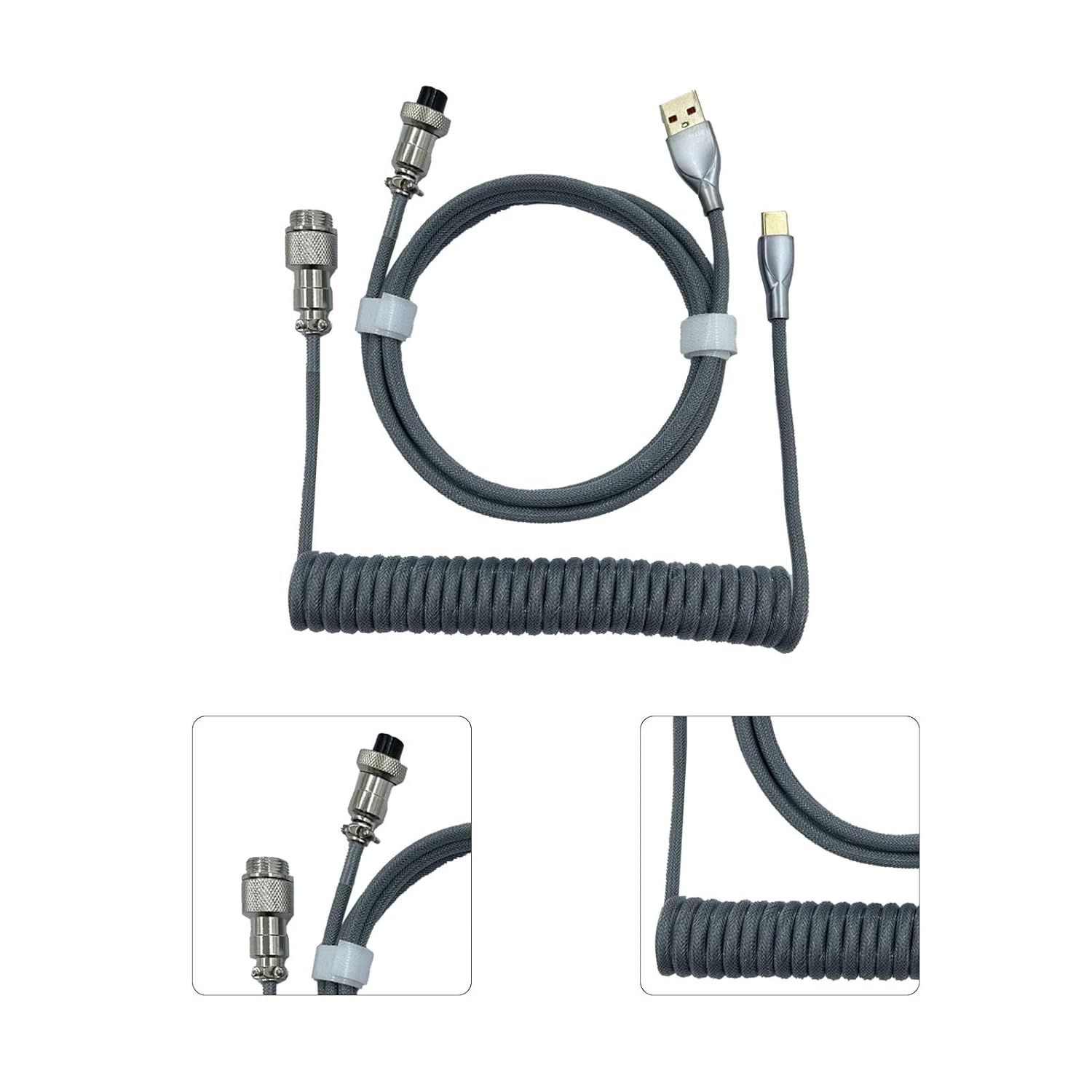 POENVFPO Retractable Coiled Gaming Keyboard Cable Sturdy Connector Two Stage Design Keyboard Cord for Mechanical for Game Enthusiasts PE Material (White)