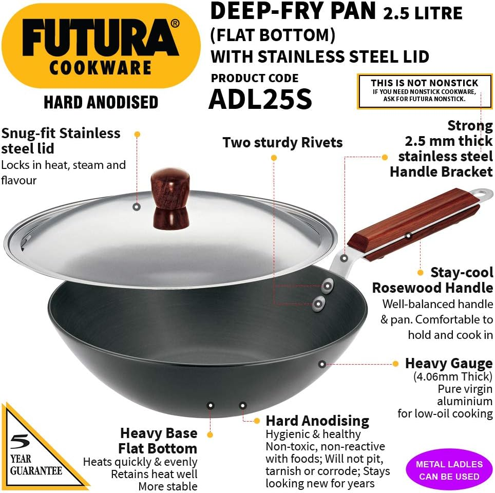 Hawkins Futura Hard Anodised Aluminium Deep Fry Pan with Lid, 2.5 Litre Capacity image number 2