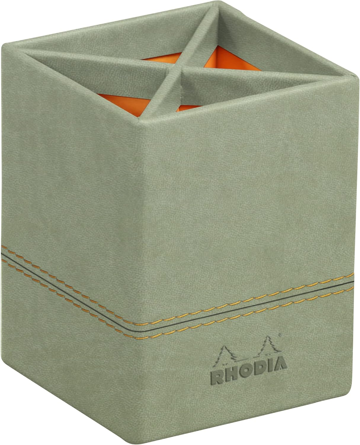 RHODIA 194532C - Peacock Pencil Holder - 8X8X11 Cm - Orange Saddle Stitching - Faux Leather Exterior - Home Office Collection Rhodiarama - Office Organization & Design Storage image number 5