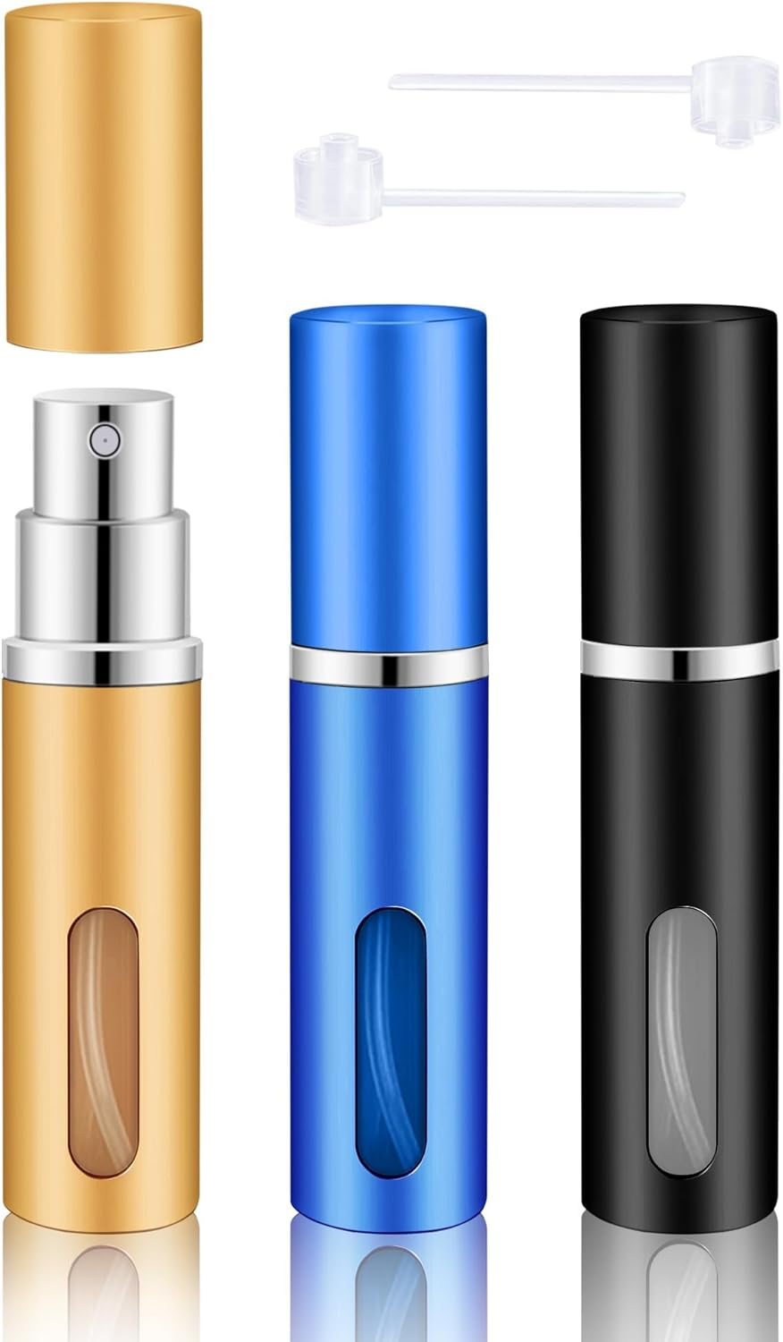 BELEVO Travel Perfume Atomiser Refillable 3 Pcs Perfume Travel Bottle for Toiletries 5 Ml Refillable Perfume Bottle Mini Spray Bottle Suitable for Men and Women Travel Essentials