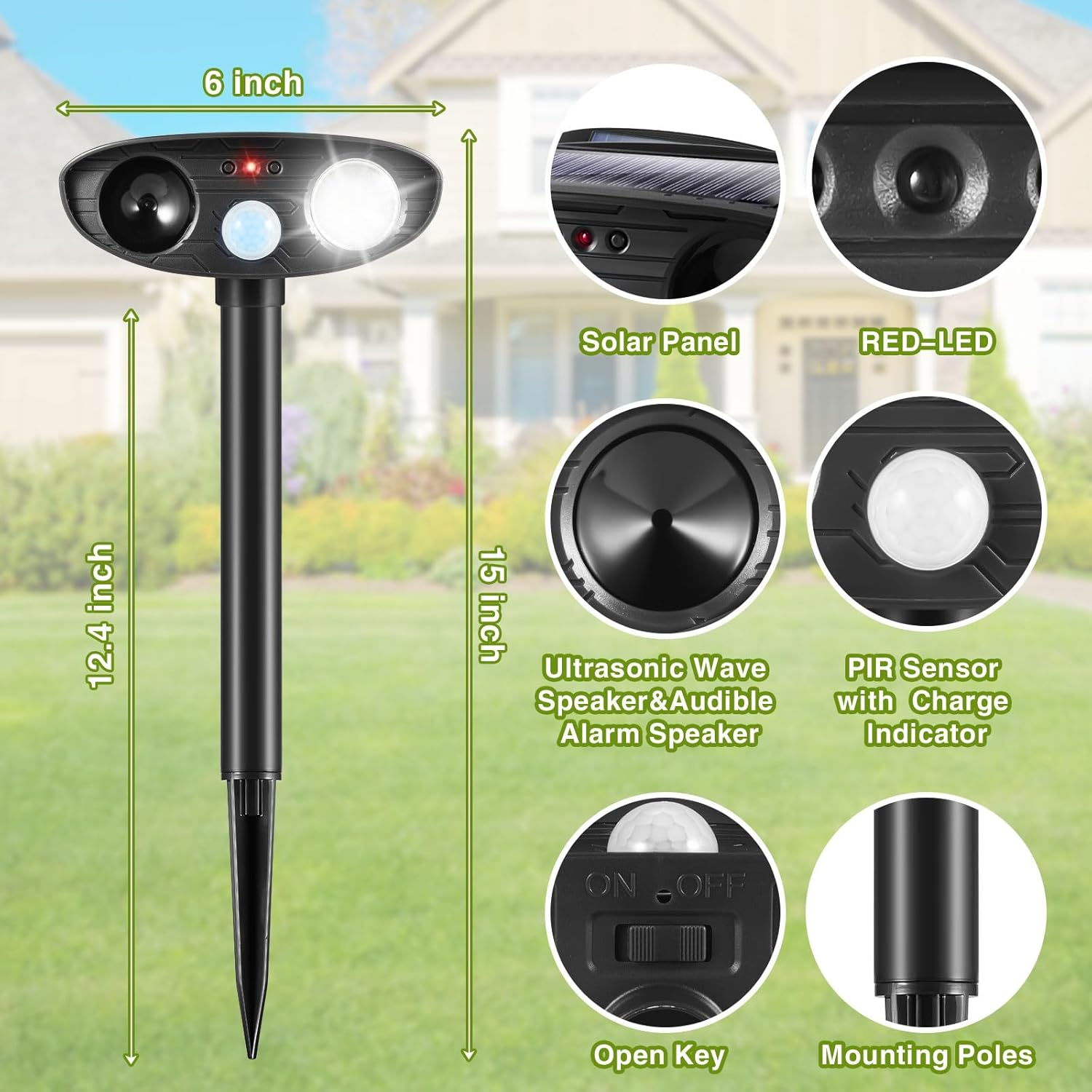 2024 Ultrasonic Animal Repellent Outdoor Solar Animal Repeller with Motion Sensor&Led Strobe Light Cat Deterrent Outdoor Deer Repellent Device to Scare Squirrel Raccoon Skunk Repellent for Yard(Black) image number 4