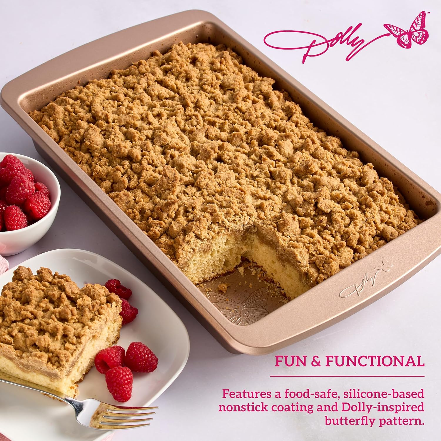 Dolly Parton Butterfly Stamp Cake Pan &ndash; Carbon Steel Nonstick Bakeware with Textured Butterfly Design, Durable Rolled Rim, Oven Safe to 450F, Perfect for Cakes, Cheesecakes and Savory Bakes image number 4