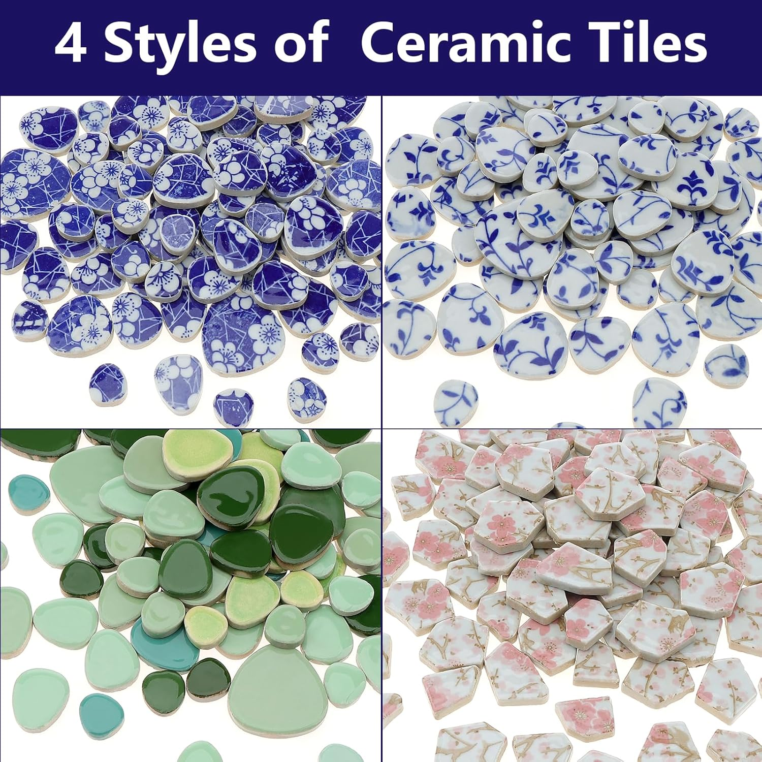 Yatinkim 500G Ceramic Mosaic Tiles Irregular Broken Porcelain Pieces DIY Decoration Pink Flower Glazed Bulk Making Supplies Art Projects Making Home Kitchen Floor Pool Plates image number 3