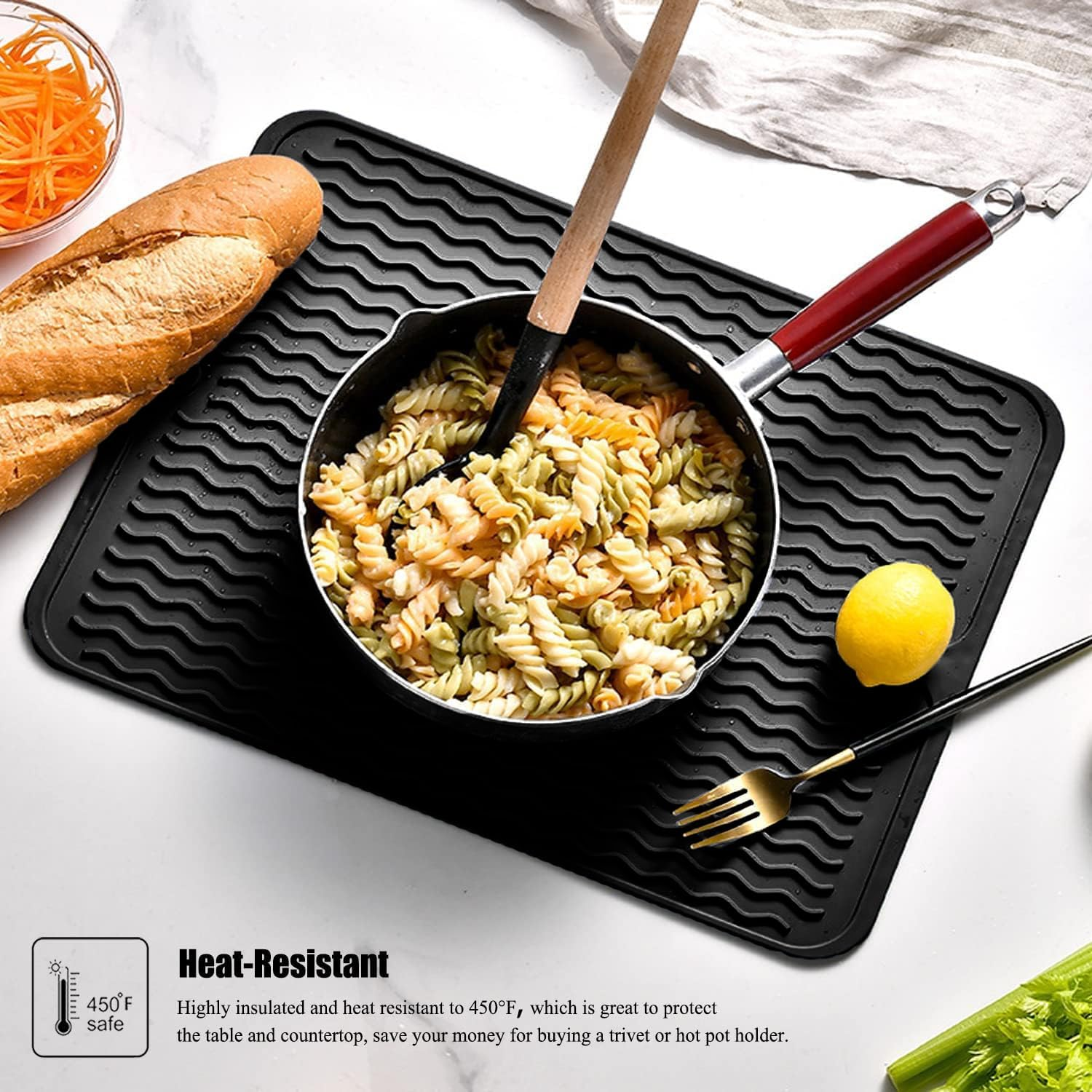 Heat-Resistant Stove Cover Mat & Utensils, Silicone Top Protector, Silicone Stove Mat for Kitchen, Easy Clean Multi Usage Drying Matt (Black) - Grey image number 3