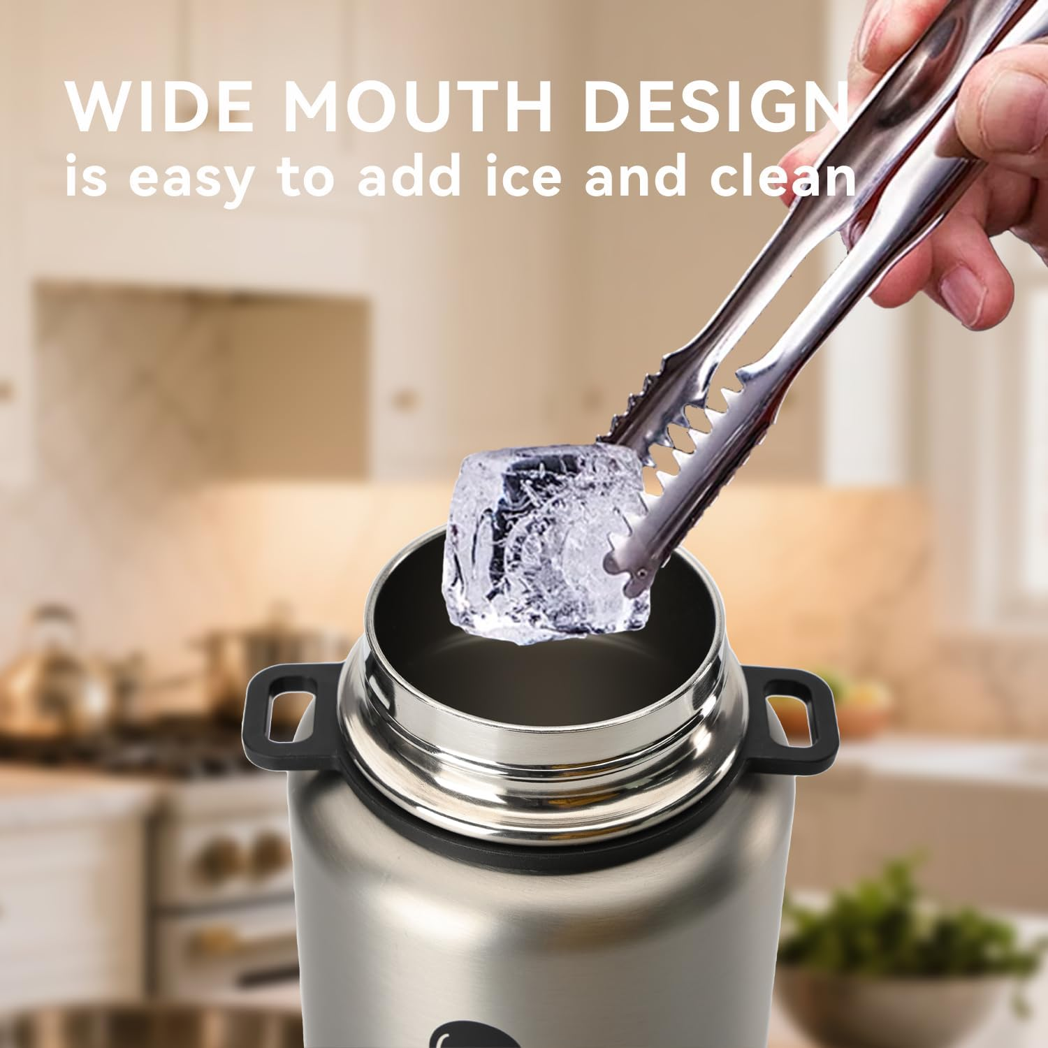 SANTECO 1.2L Vacuum Insulated Sports Water Bottle &ndash; Detachable Shoulder Strap, Leakproof, Keeps Hot 12H/Cold 24H, Wide Mouth with Straw (Silver, Stylish Design for Sports Drinks) - Steel image number 4