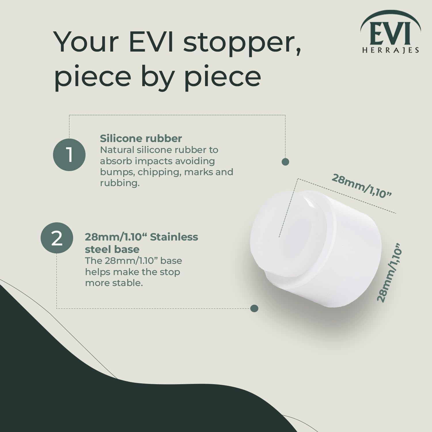EVI Herrajes Adhesive Door Stop for Wall | 28 X 28 Mm | White Rubber | Stainless Steel | White Lacquered | Includes Plug + Screw | Mod. I-198/28-TPM-BL image number 3