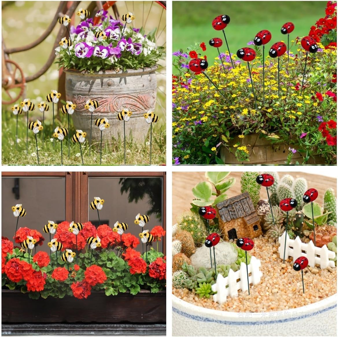 10Pcs Bee + 10Pcs Ladybug Garden Stakes Outdoor Decor Colorful Insect Art for Flower Beds, Spring Lawn and Patio, Honeybee and Ladybug Themed Plant Accessories, Painted Resin Craft for Yard and Garden - Dragonfly image number 4