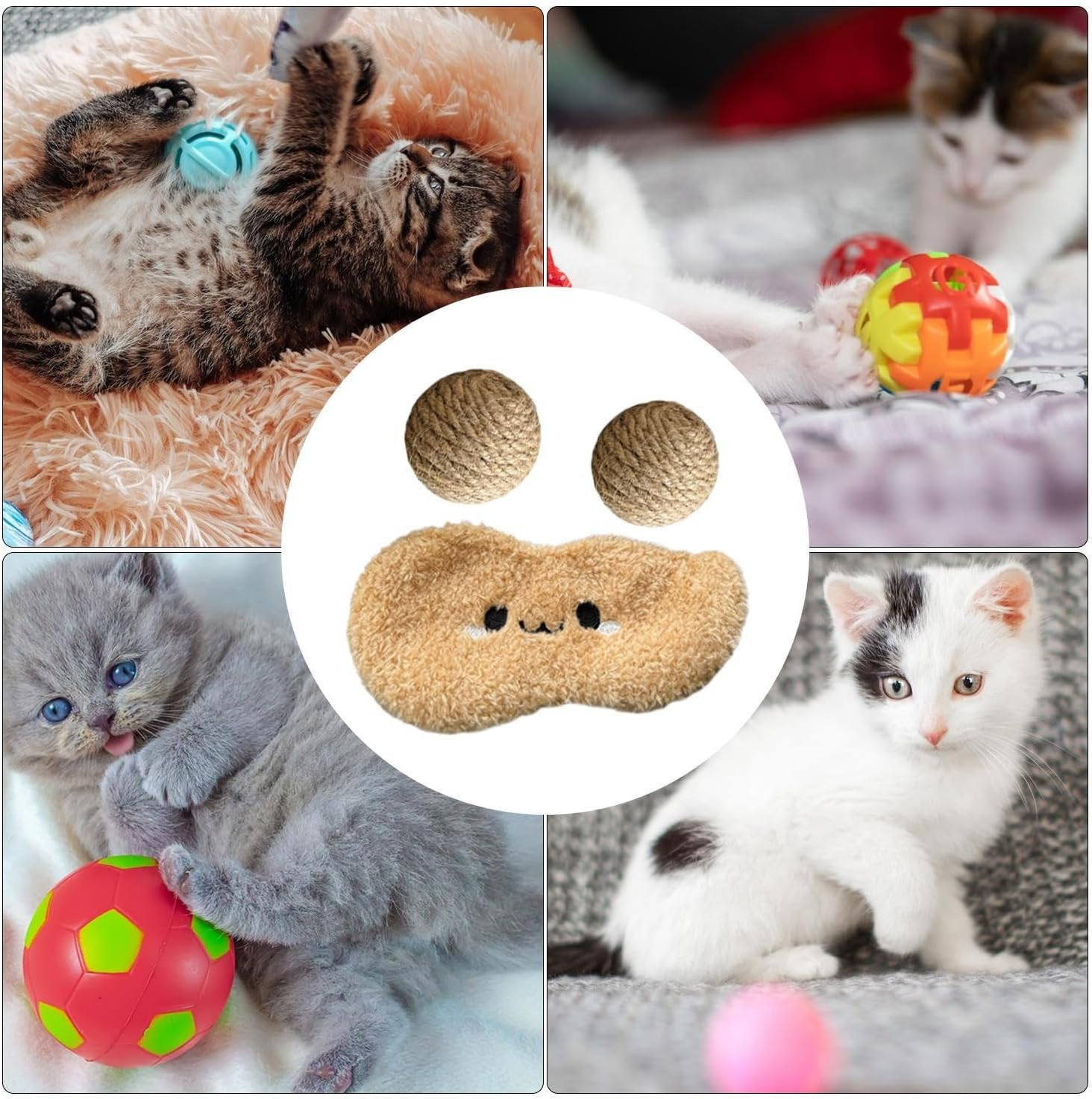 Cat Scratching Ball Toy | Sisal Cat Scratcher Ball | Cute Sound Toy Cat Interactive Sisal Ball Set Wear-Resistant, Bite-Resistant for Home Pet