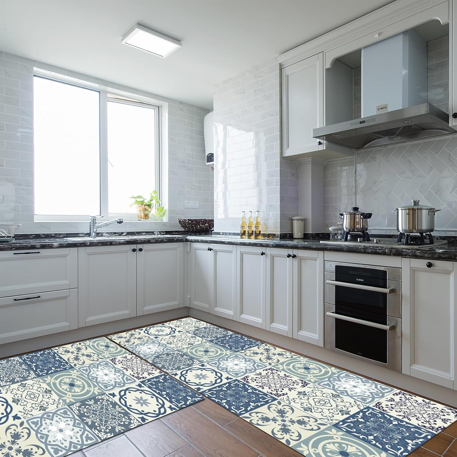 Non-Slip Absorbent Kitchen Floor Mat for Standing, Soft Black Kitchen Runner Rug, Kitchen Floor Mats for Front of Sink, Laundry Room, Hallway (Mint Green, 50Cm X 80Cm + 50Cm X 120Cm)