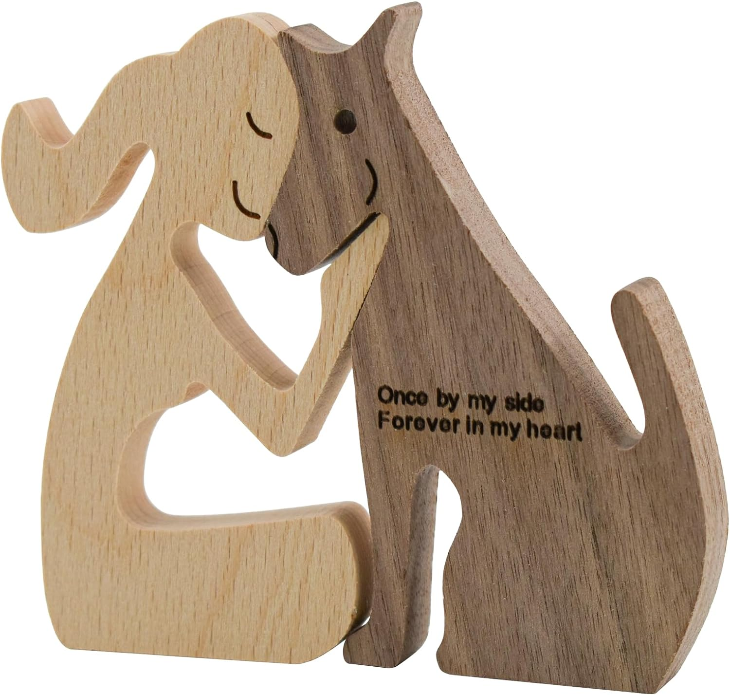 Enkrio Wooden Dog Figurines Dog Statue Wooden Sculptures Handmade Accents Crafts Wooden Carving Dog for Home Decor (Woman Kiss Dog) image number 1