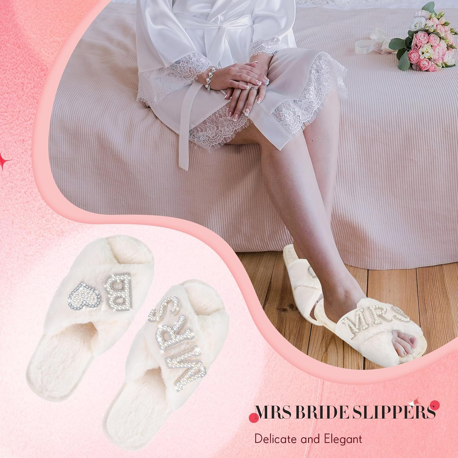 Tarpop Women'S Fuzzy Cross Slippers Bride Wedding Slippers Gift Open Toe House Slipper Bedroom Shoe Indoor Outdoor image number 6