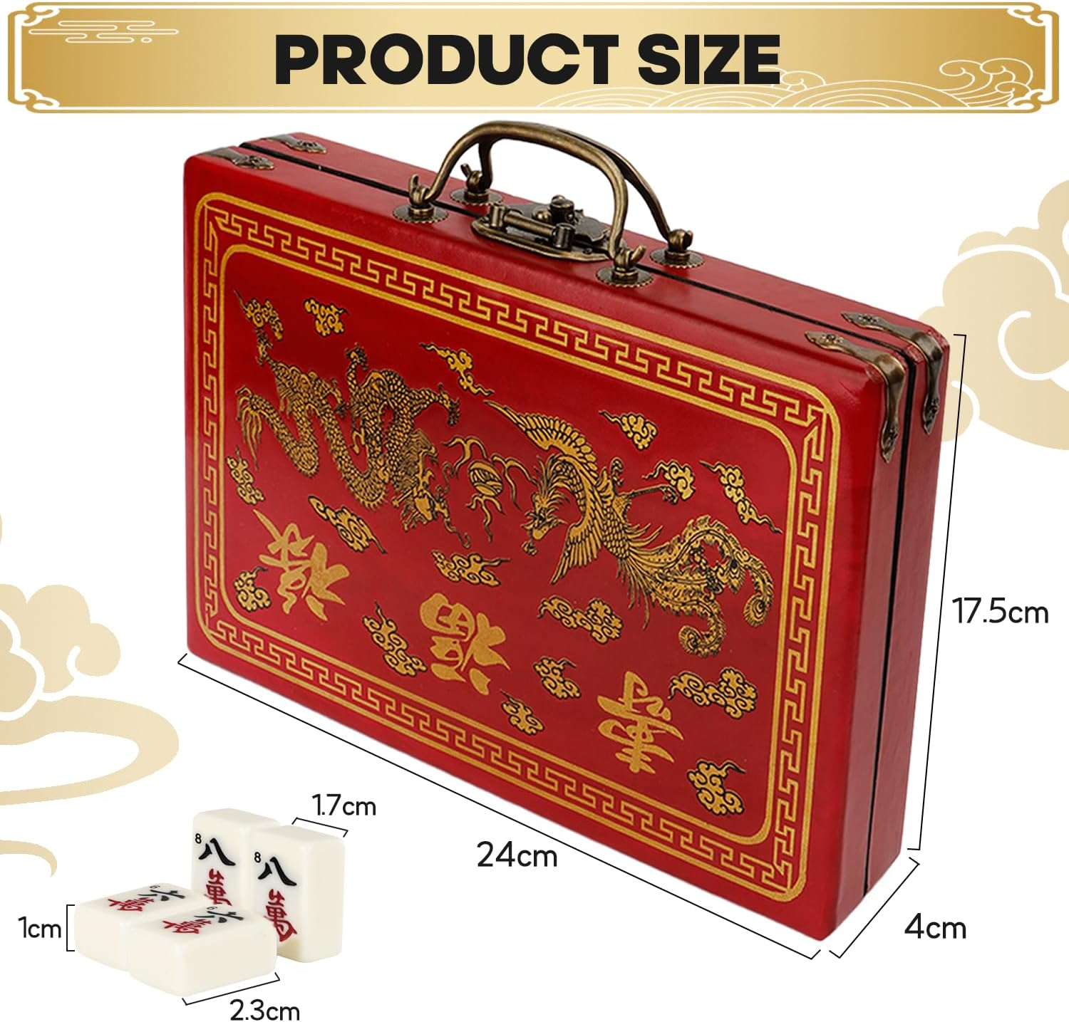 Necomi Classical Mahjong Game Set, Chinese Classical Mahjong with Arabic Numerals, 144 Tiles Vintage Elegant Wooden Box, Suitable for Parties, Traveling（Small Size） image number 1