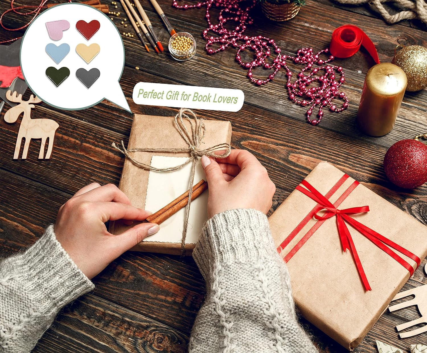 6 Leather Heart Bookmarks - Cute Page Corner Reading Accessories - Handmade Gifts for Book Lovers (Bright Colors) image number 4