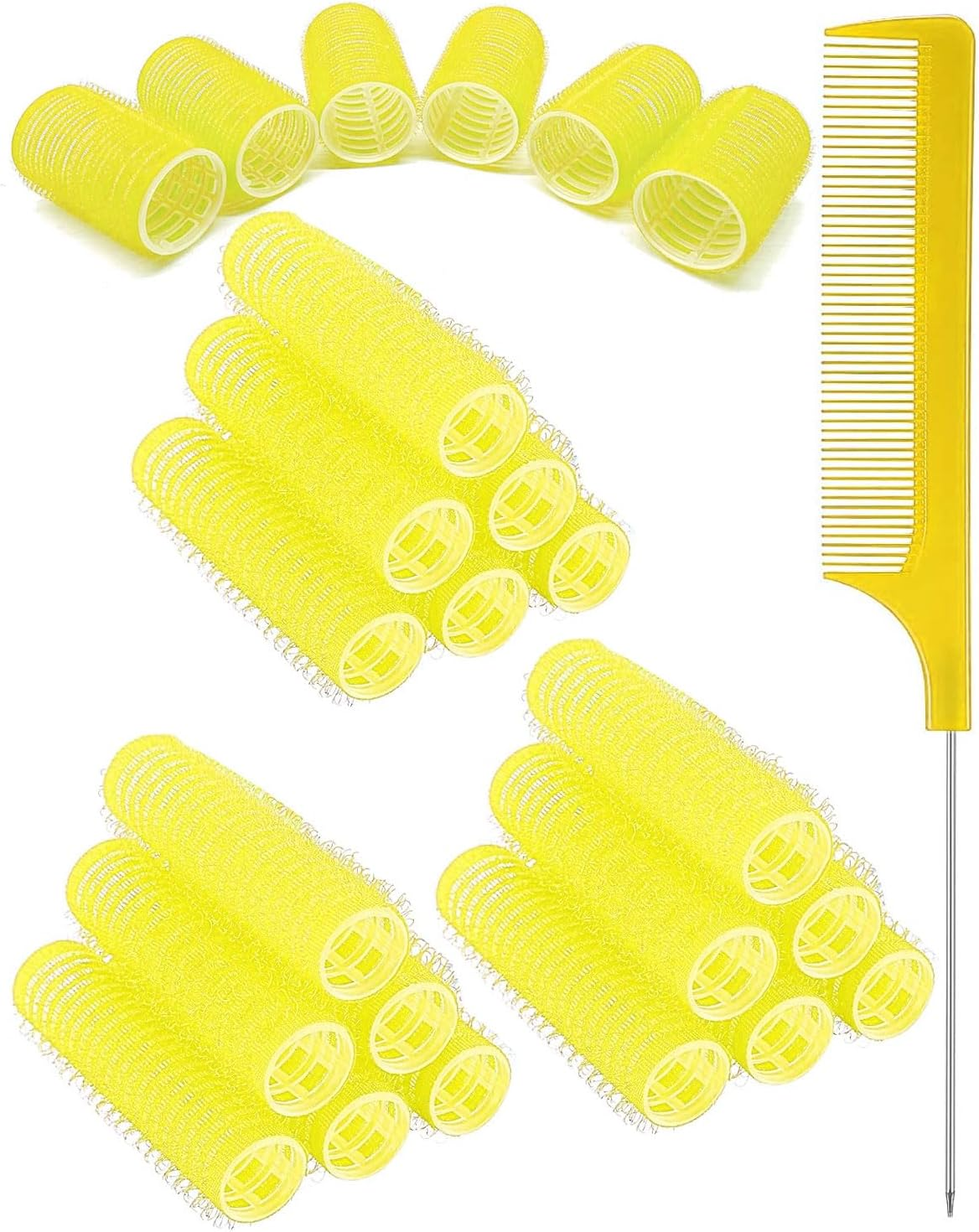 TPZORJX 37 Pieces Manual Hair Rollers Self Adhesive Hair Rollers for Salons, Barber Shops, Rat Tail Combs, DIY Curling Irons with Steel Needle Tip Combs (Gold) image number 5