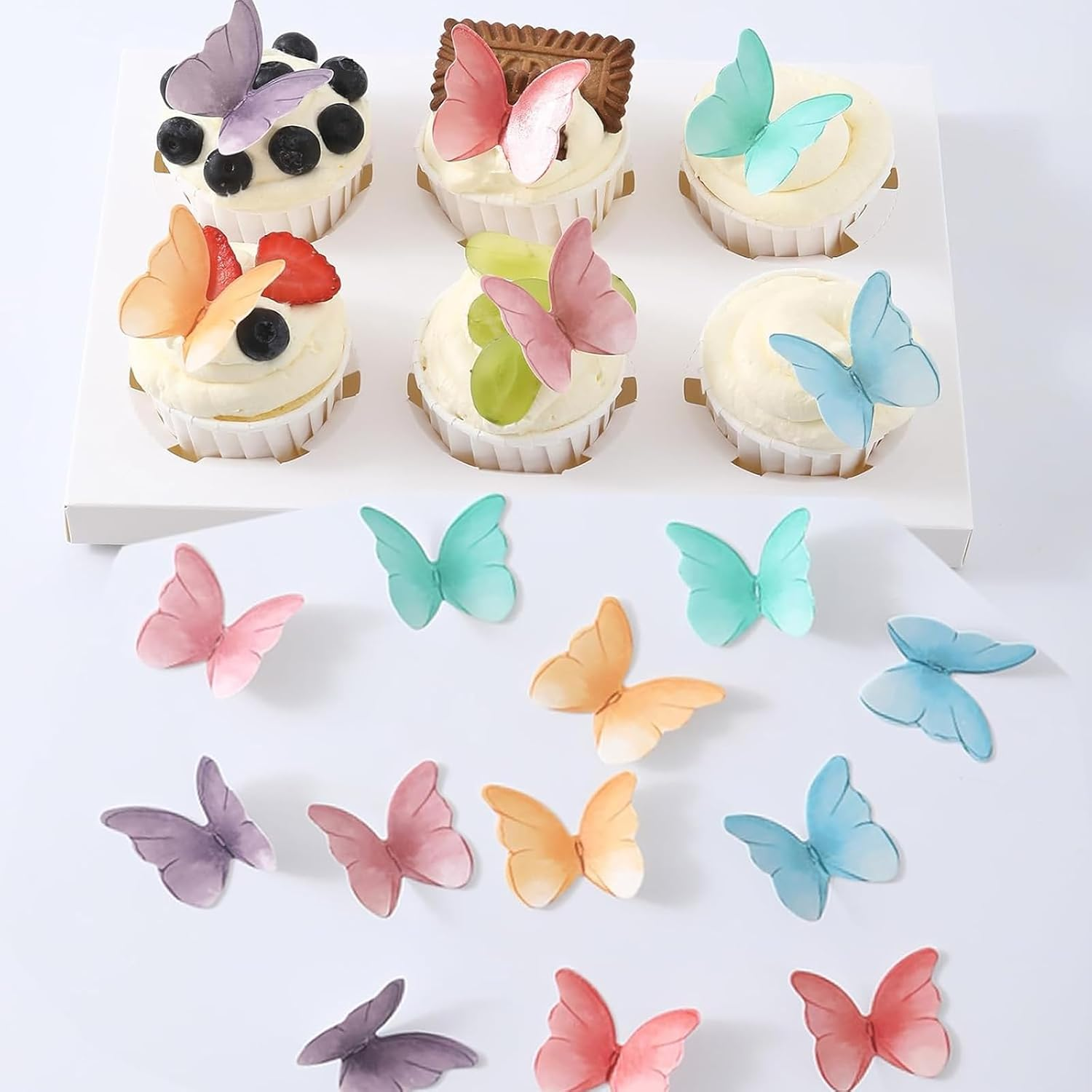 Jotia 48Pcs Butterfly Birthday Cake Topper Decoration, Edible Butterfly Cake Topper 3D Colorful Realistic Cake Topper Edible Butterfly Cake Decorations Edible Wafer Paper for Birthday (Pink) - Pink image number 3