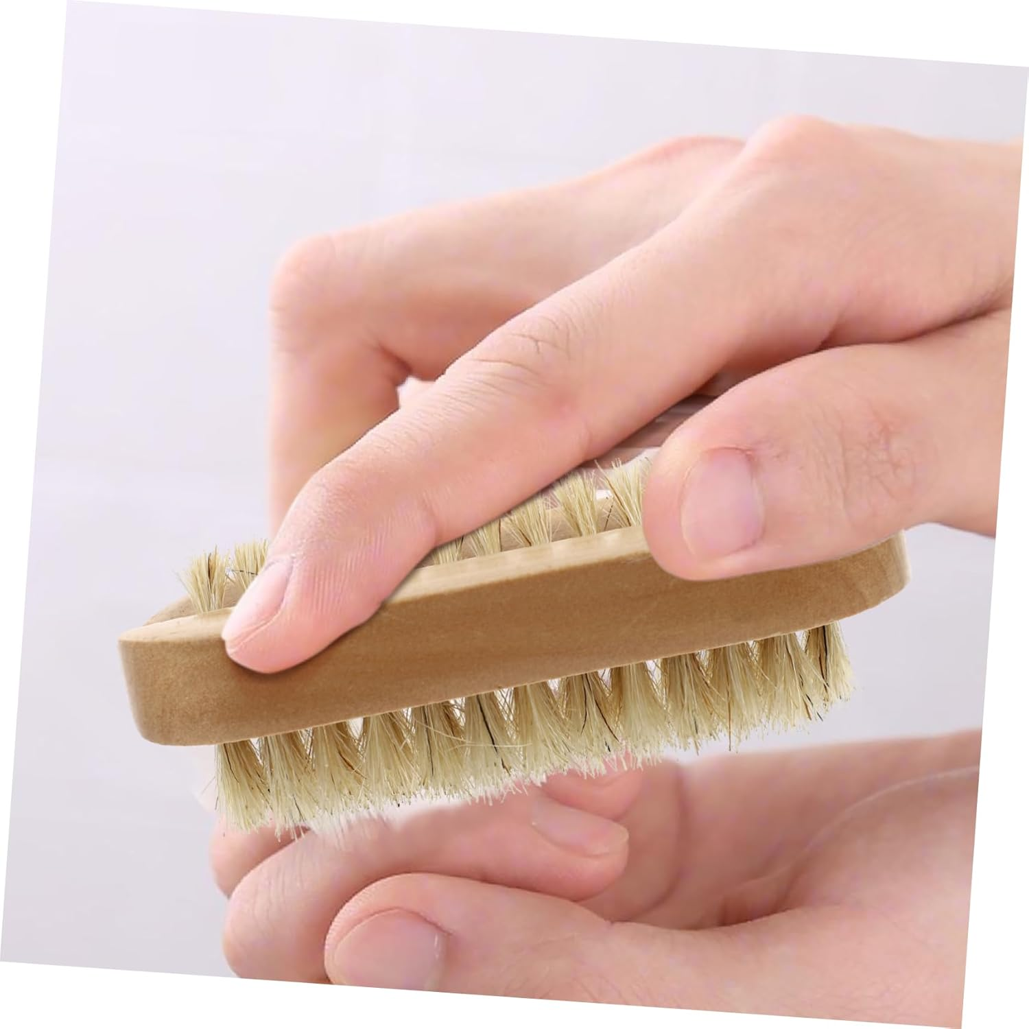 COLLBATH 2Pcs Hand Cleaning Brush Natural Pig Bristles Light Brown Wooden Nail Finger Washing Brush for Dirt Removal and Gentle Skin Care for Handwashing and Nail Cleaning image number 3