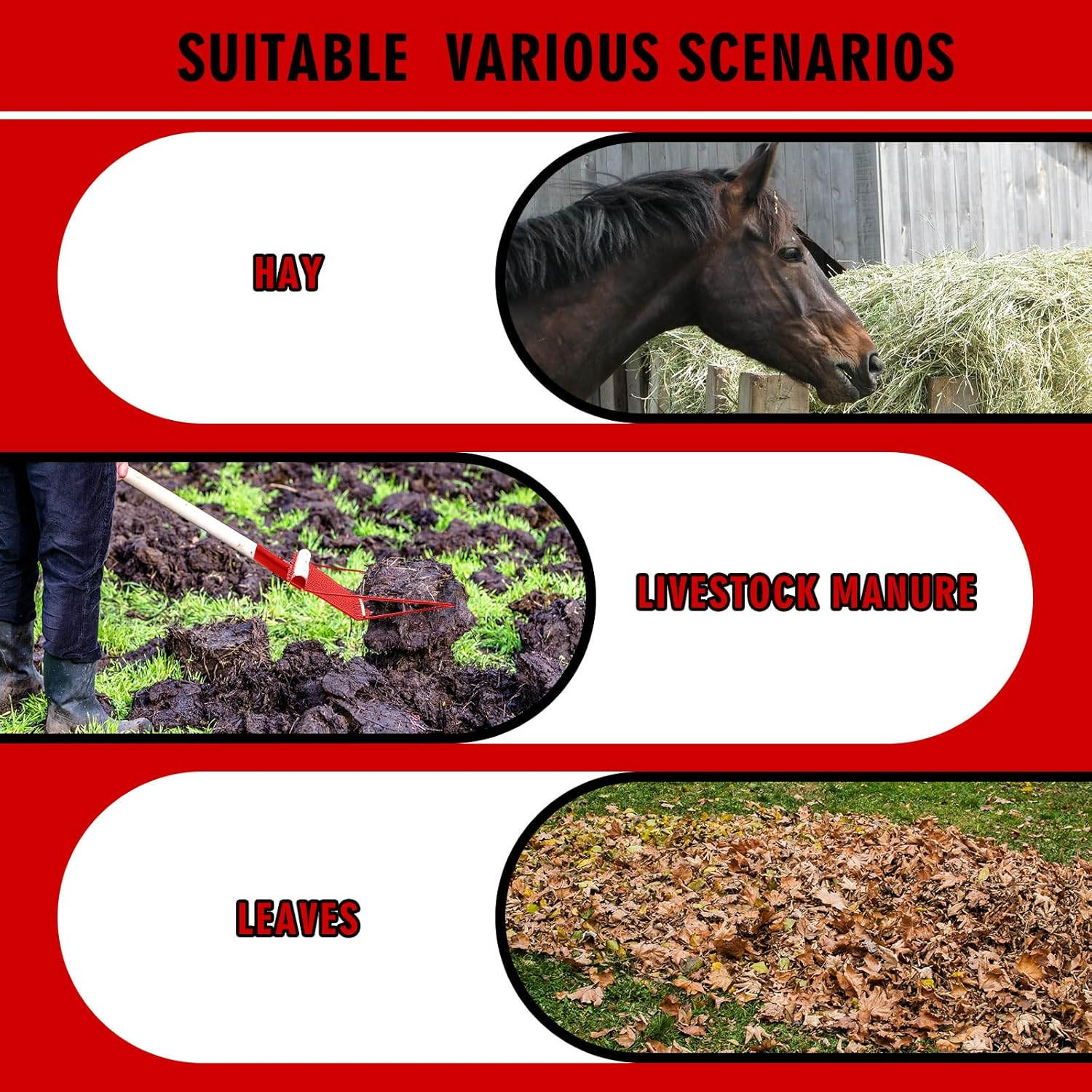 Tandefio 1 Pcs Metal Fork Head Manure Pitch Fork Replacement Head Horse Rake Bulk with Angled Tines for Horse Stall Picking up Manure Garden Animal Husbandry (Red) image number 4