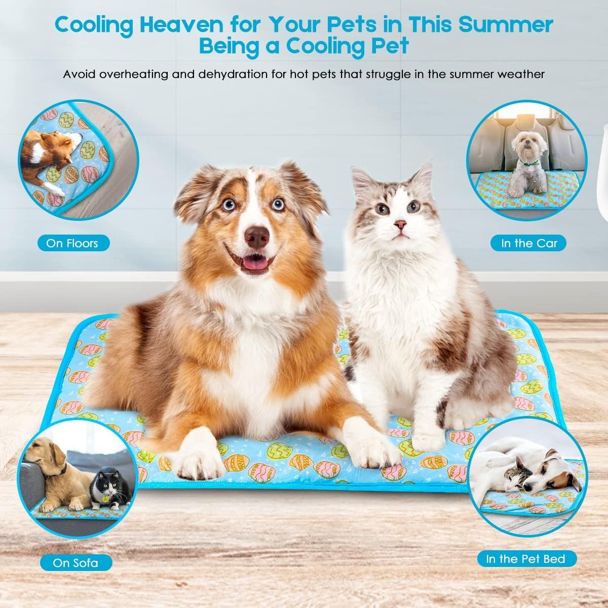 Cooling Mat, ONEJU Cooling Mat for Dogs and Cats, Medium Pet Cooling Mat 70X50 Cm 27.5X19.6 Inch, Cooling Pad for Dog, Blue image number 1