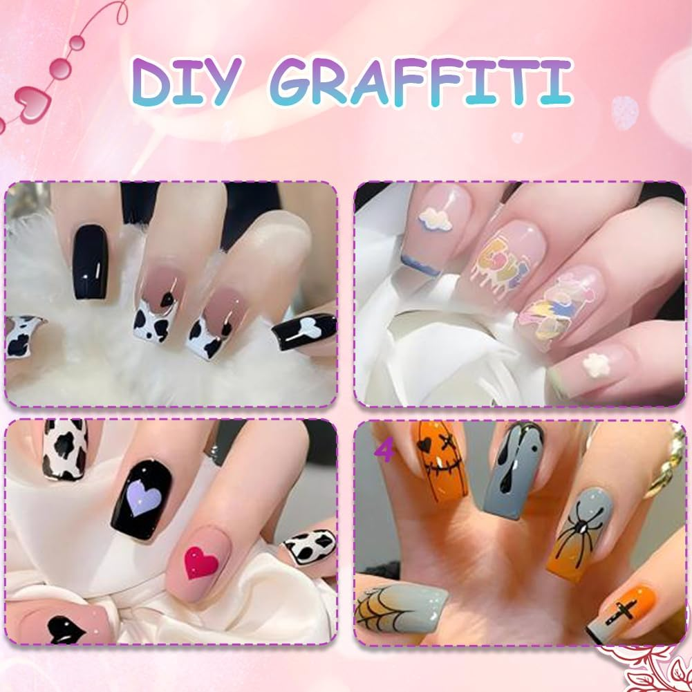 GOOTEGAX 12 Colors Nail Art Pens Set, 3D Nail Art Markers for Kids, Quickly Dry Nail Polish Pens, Nail Doodle Pens for Girls, Nailart Marker Set for Polishing, Dotting, Painting Liner Diy(4Pcs) - 3Pcs image number 6