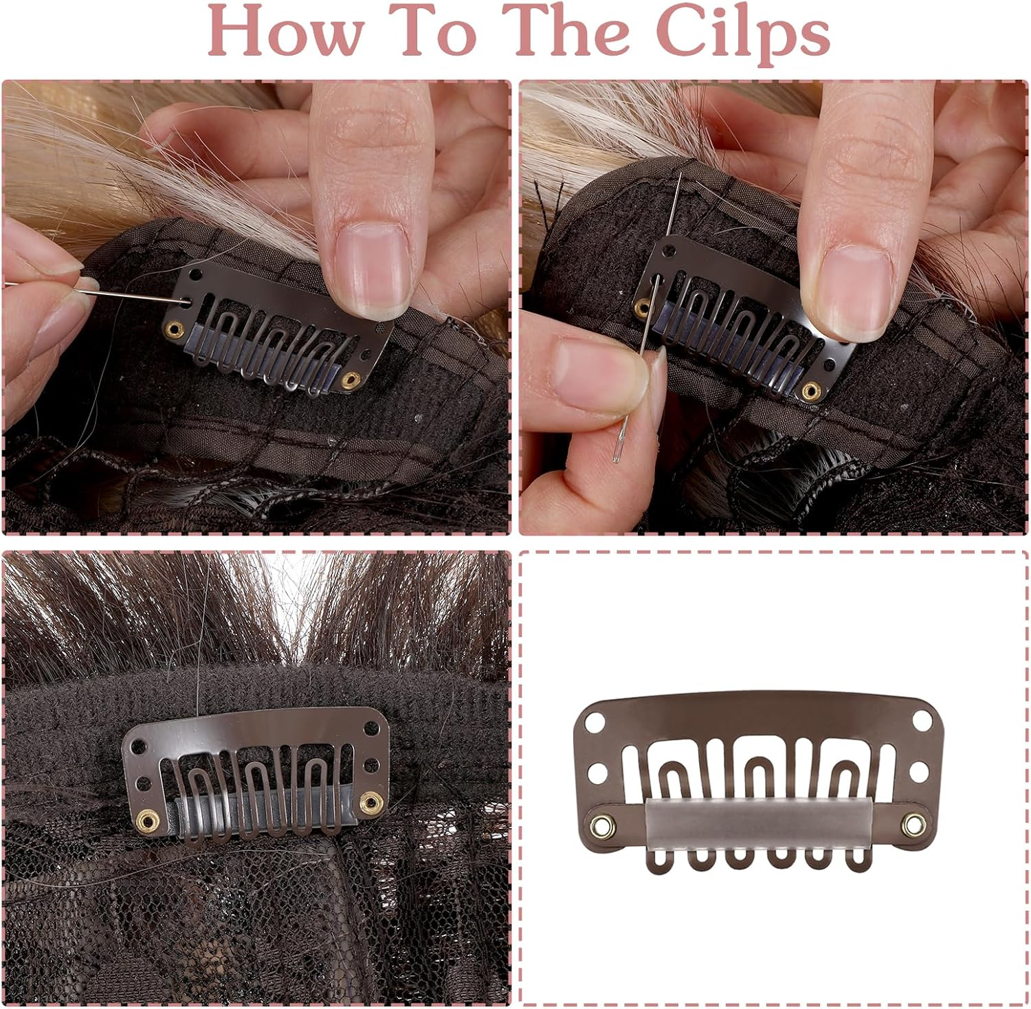 40 Pack Wig Clips 32 Mm Hair Extension Clips 6 Teeth Wig Clips to Secure Wig Small Wig Comb with Rubber Metal Snap Wig Accessories for Women Men, 4 Colors image number 3