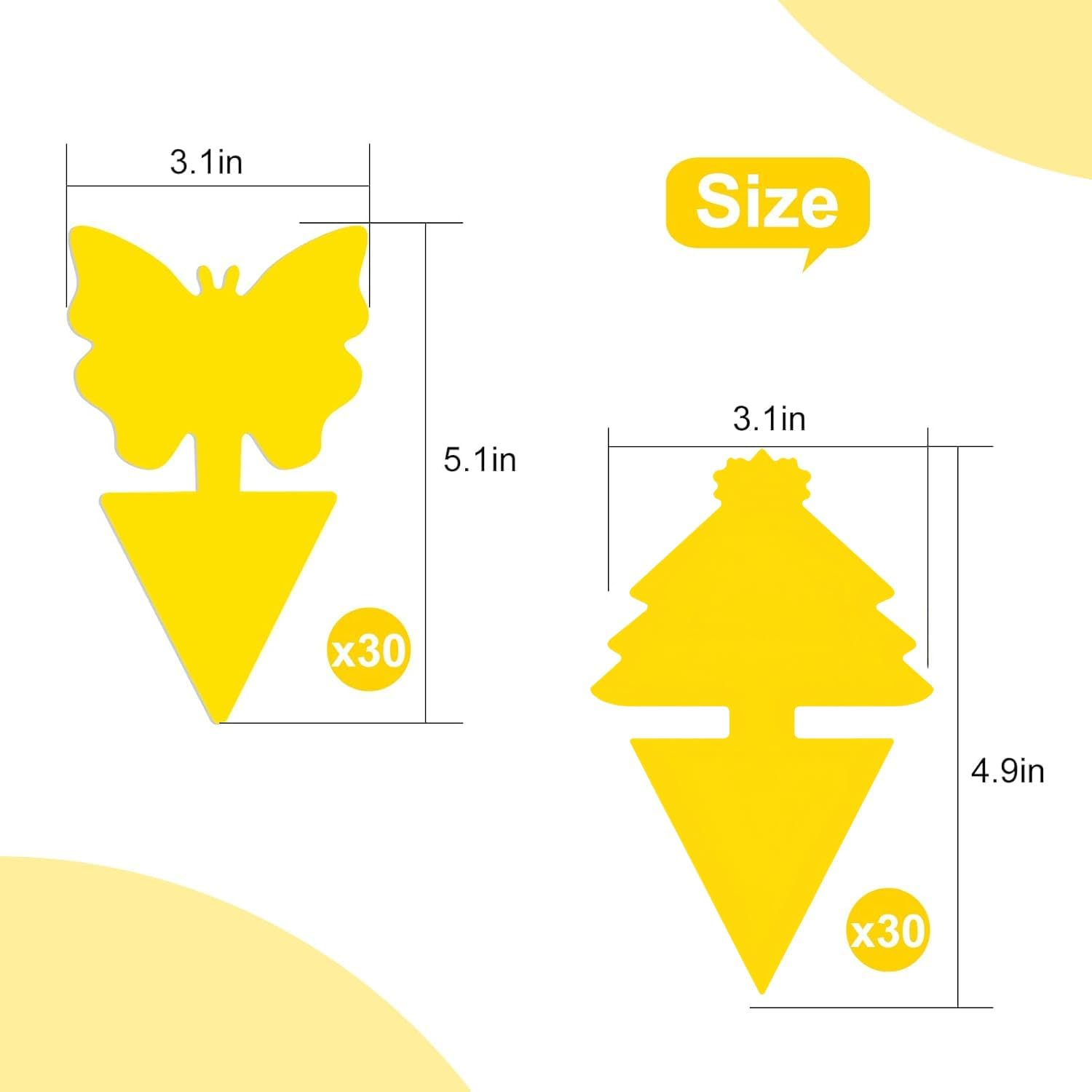 60 PCS Sticky Traps, Gnats Fruit Fly Traps, Butterfly & Christmas Tree Dual-Sided Sticky Insect Catcher for Fungus Gnats Whiteflies Mosquitos Aphids Leafminers Flying Insects, Indoor and Outdoor Use image number 6