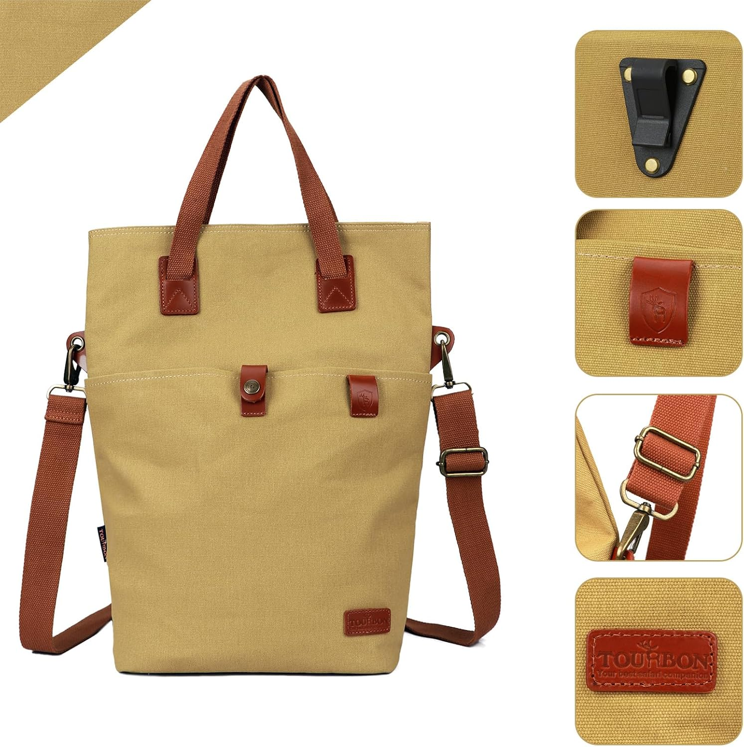 TOURBON Canvas Clip-On Quick-Release Bike Panniers Women'S Shoulder Tote Bag image number 2