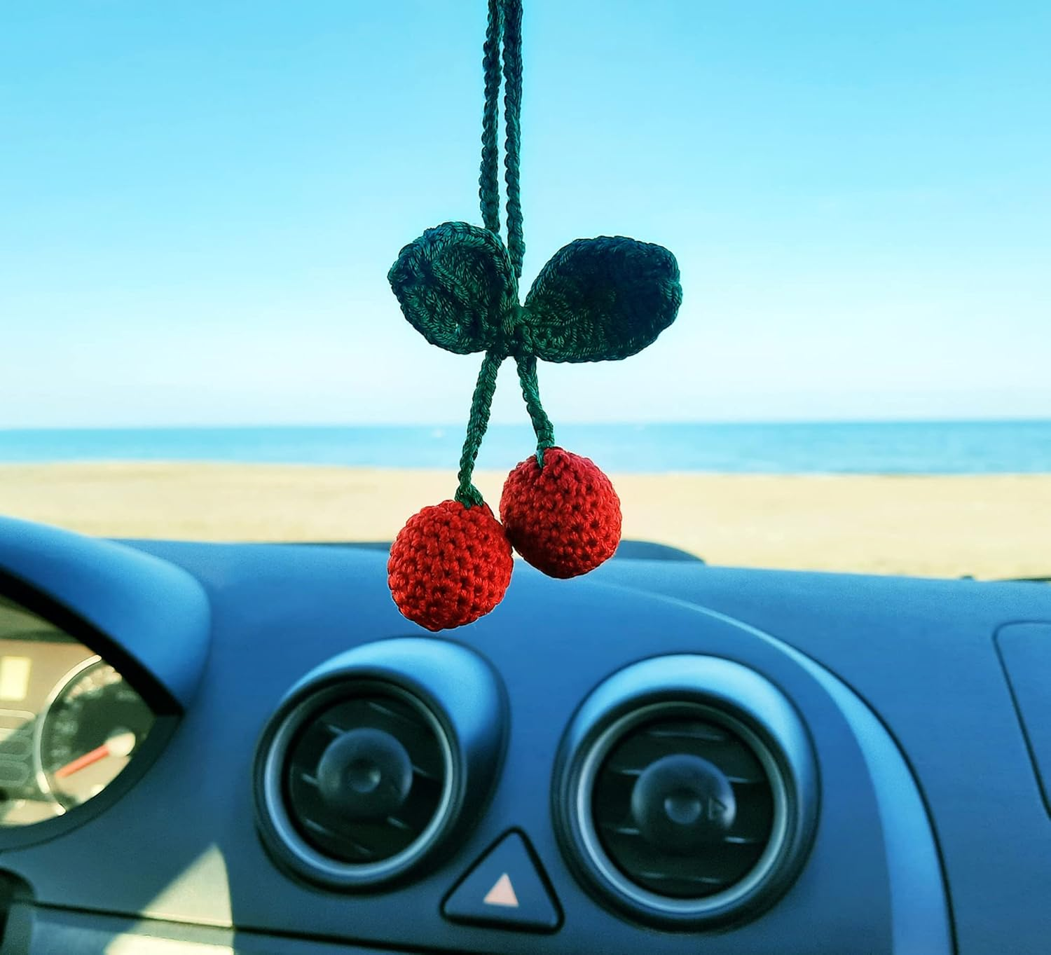 Cherry Crochet Handmade, Car Rearview Mirror Charm Decor, Aesthetic Pendant Car Interior Ornament for Gifts. image number 1
