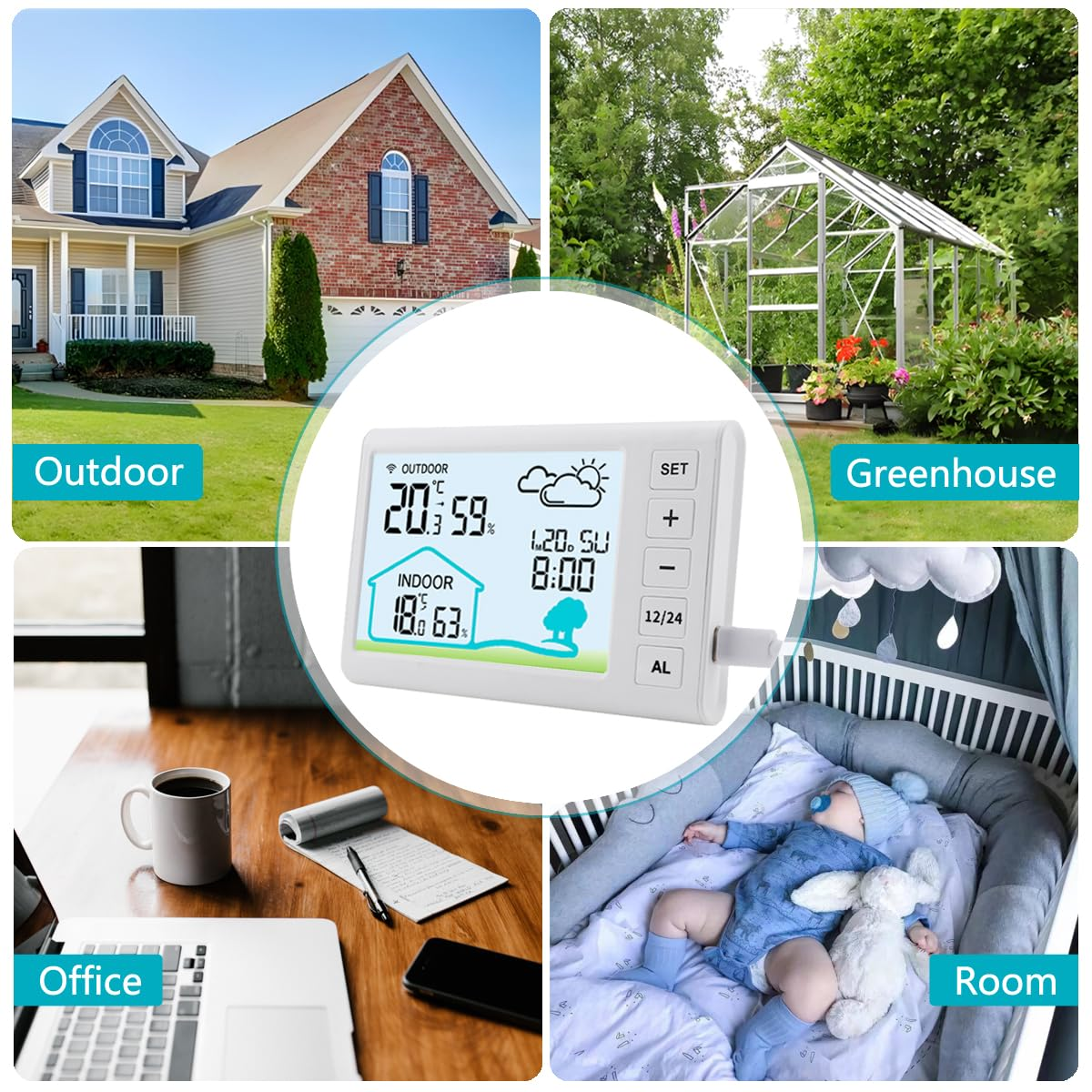 Timloon Wireless Weather Stations Indoor Outdoor Temperature Humidity Monitor with 30M-100M Range Remote Sensor, Weather Forecast, Time, Calendar, Alarm, Backlight for Home, School, Greenhouse image number 2