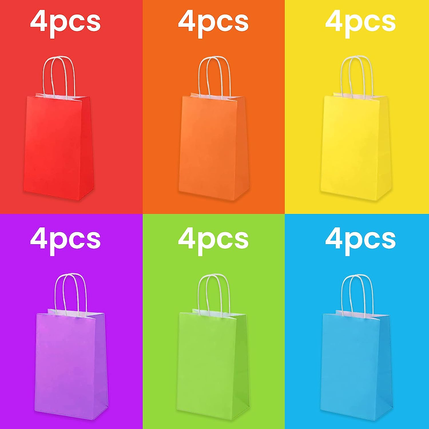 24PCS Small Party Favor Paper Gift Bags with Handles 6 Assorted Rainbow Colors Party Bags Kraft Paper Bags for Wedding Brithday Parties 15 * 8 * 21Cm/5.9 * 3.15 * 8.26In image number 5