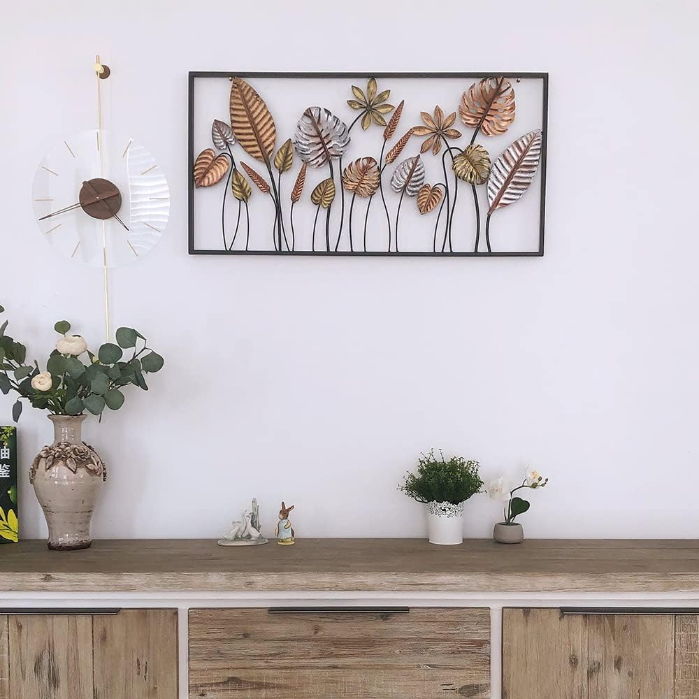 Metal Wall Art Autumn Hanging Framed Flower Leaf 90Cm Home Garden Decor Sculpture for Indoor Outdoor Gift